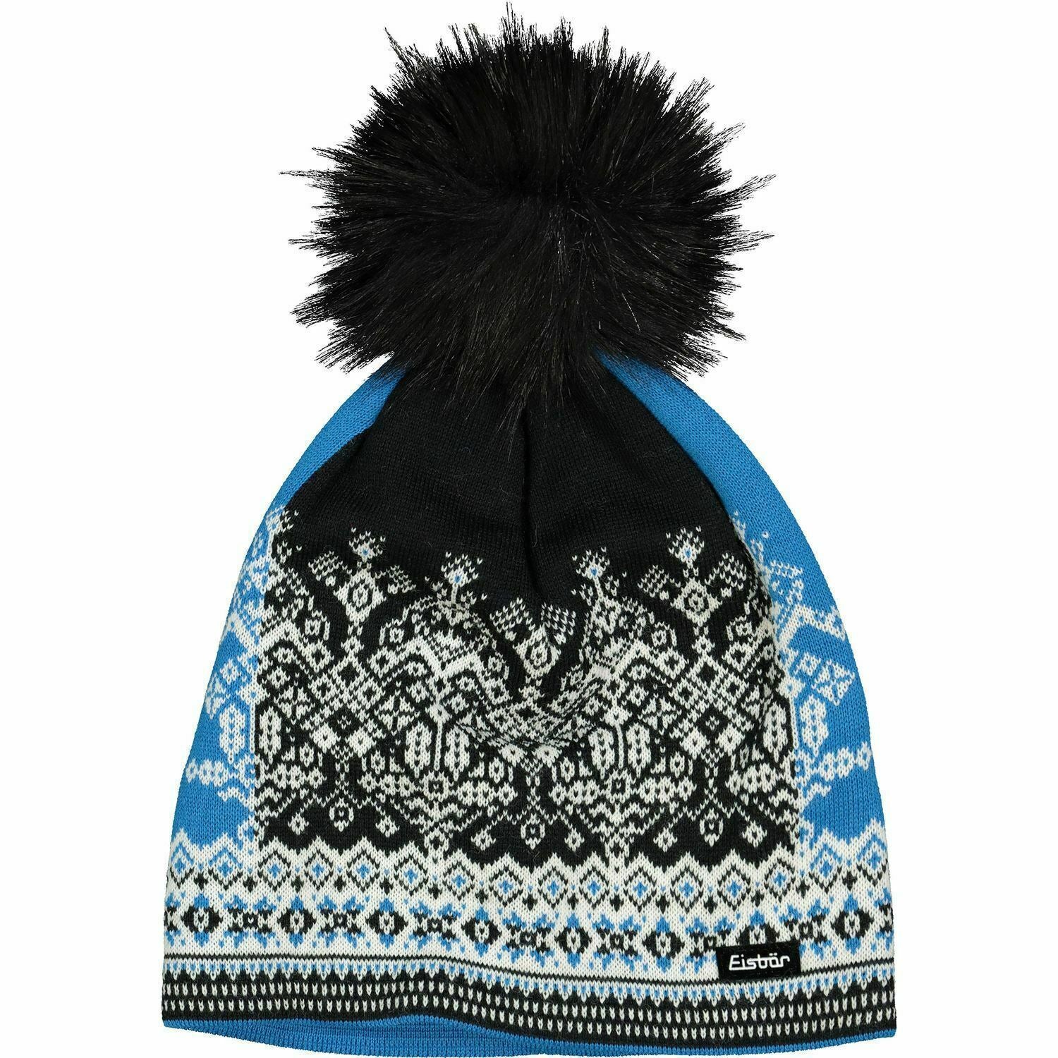 Mens EISBAR Ski Hat Winter Beanie Hat Merino Wool Mix Black/Blue One Size Adult