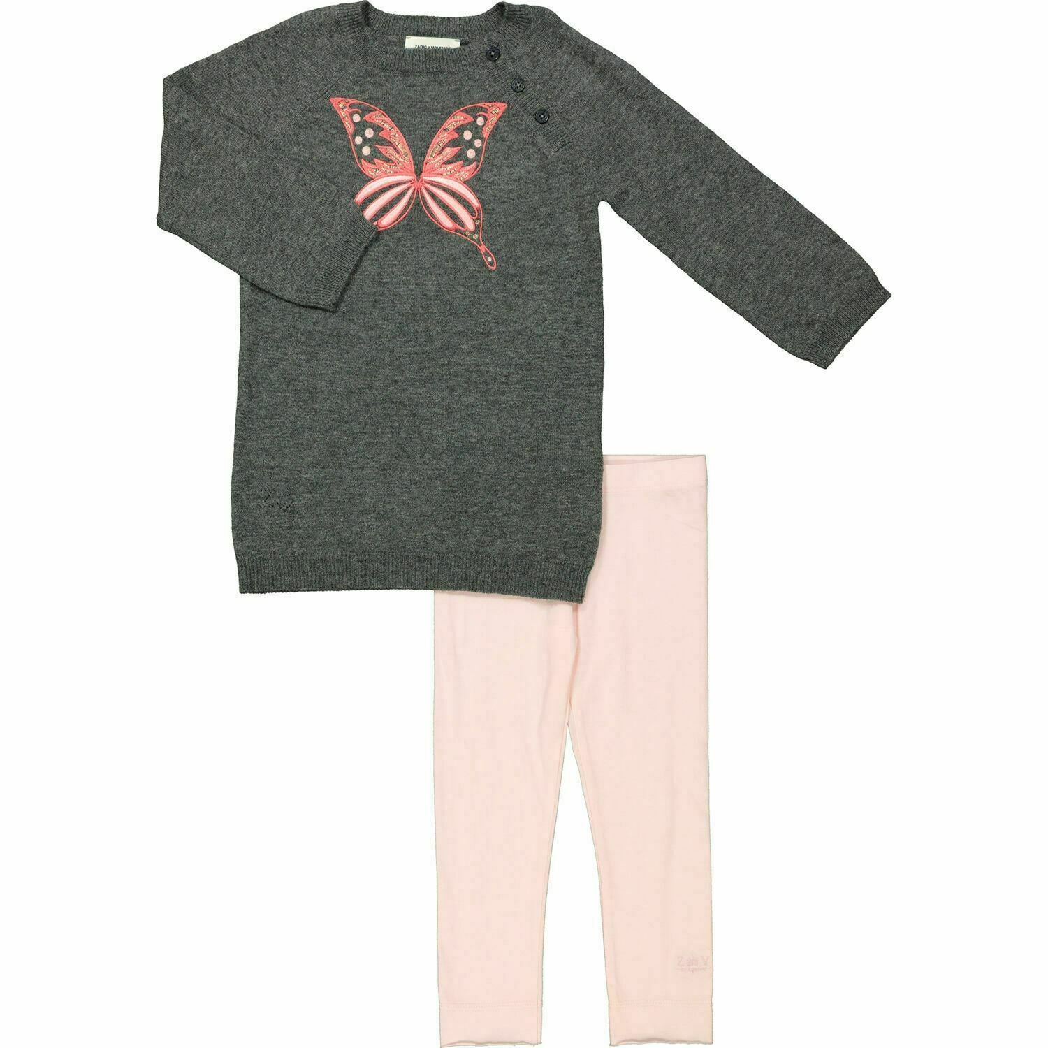 Girl's Zadig & Voltaire Girls' 2-pc Grey & Pink Wool Blend Outfit Age 3 Years