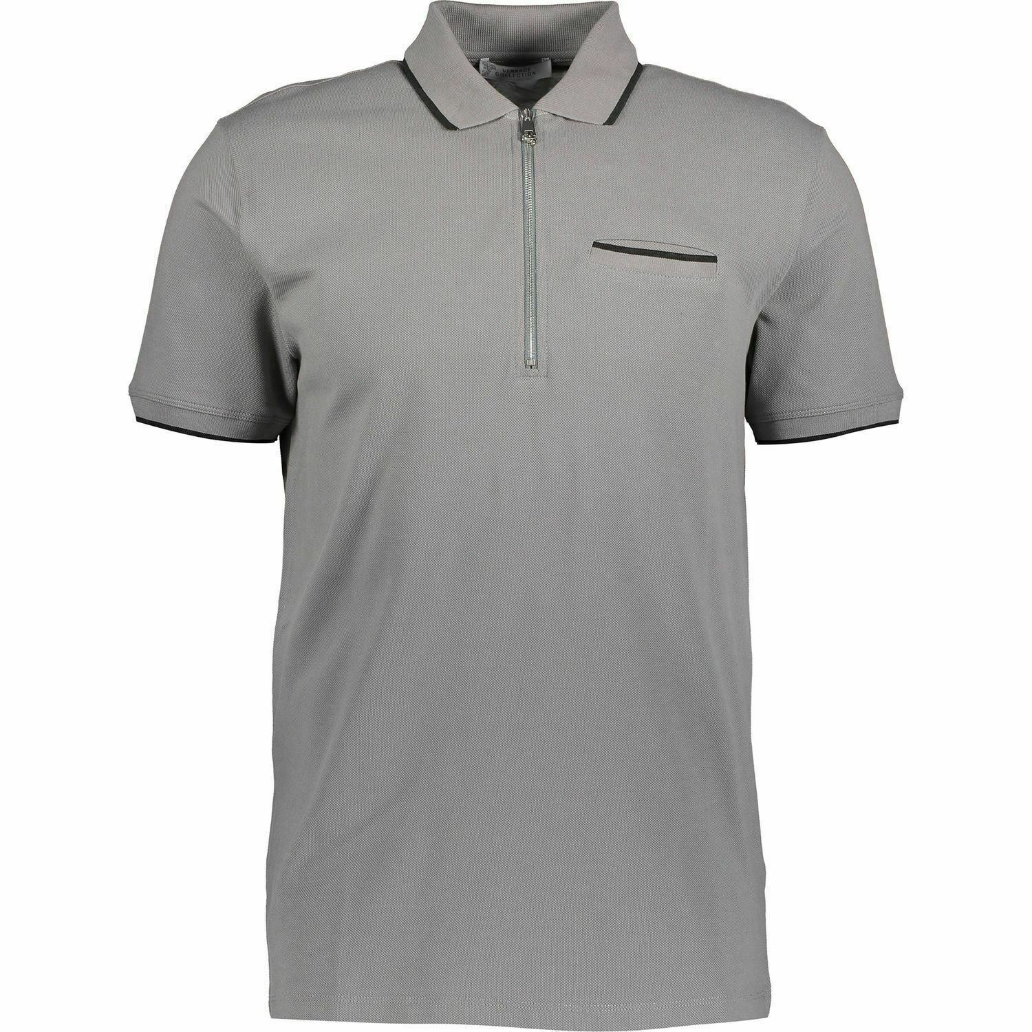 VERSACE COLLECTION Men's Grey Pique Zipped Polo Shirt, size S size M