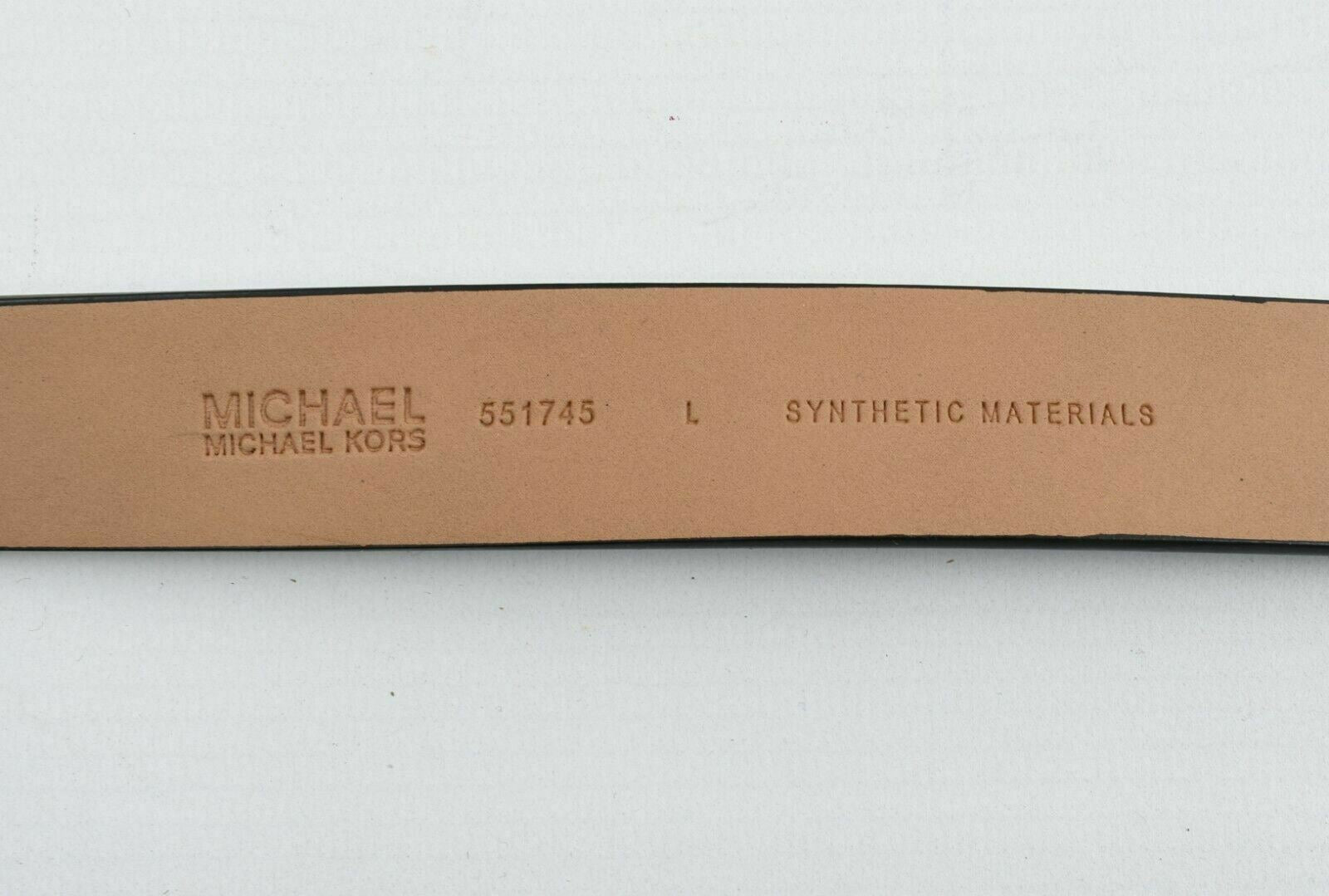 MICHAEL KORS Women's Faux Leather Monogram Belt, Black, 1" wide, size L