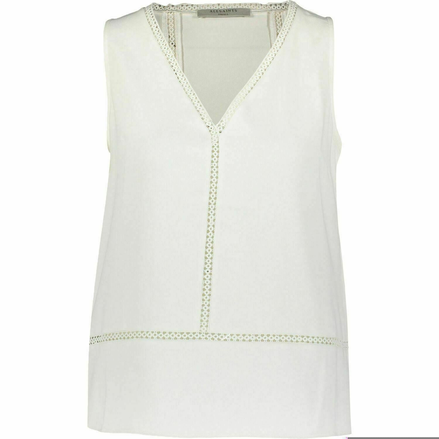 ALLSAINTS Women's CRACE Lace Trim Sleeveless Top, Chalk White, size LARGE