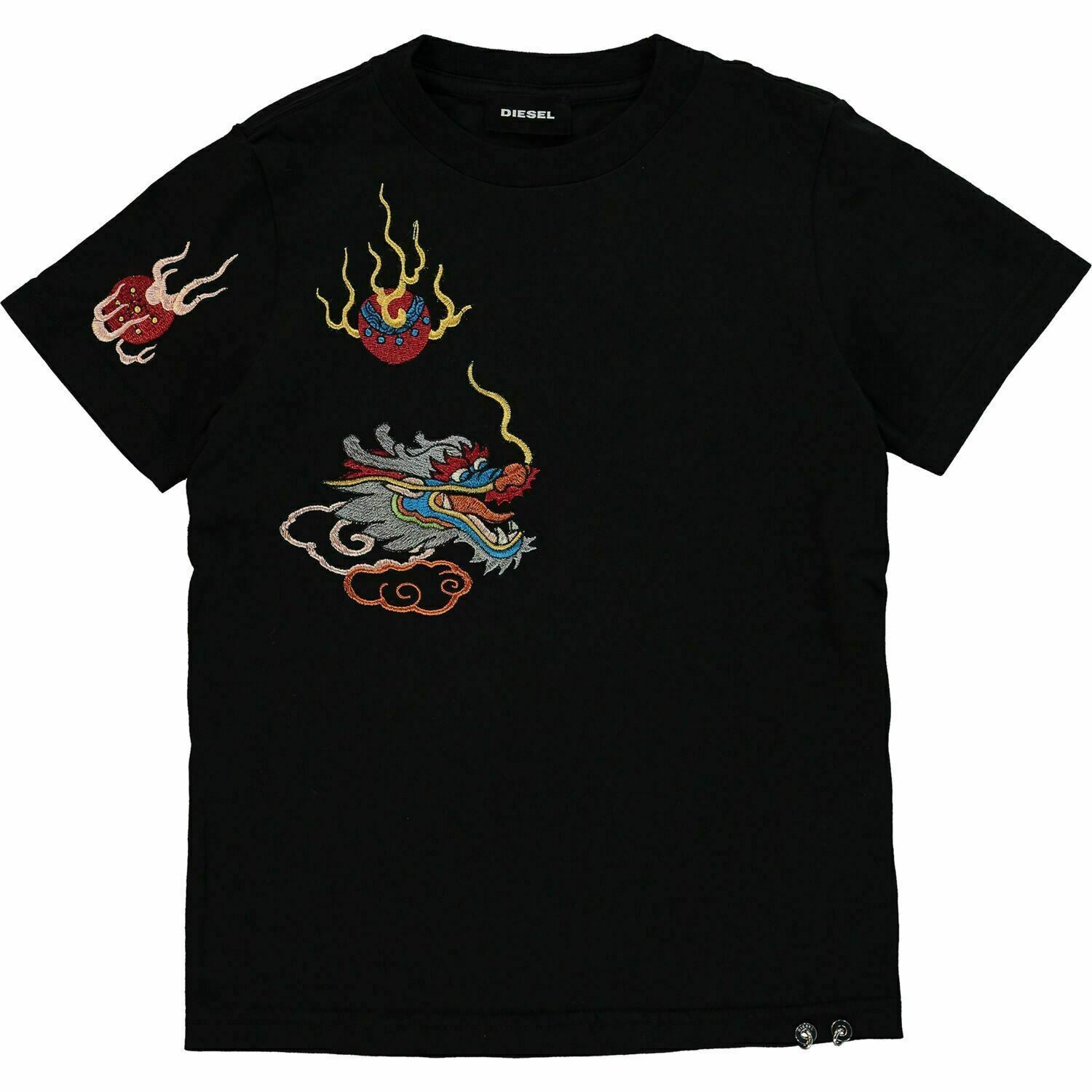 DIESEL Girls' Kids' T-DARIA Dragon Embroidery T-shirt, Black, size 6 years