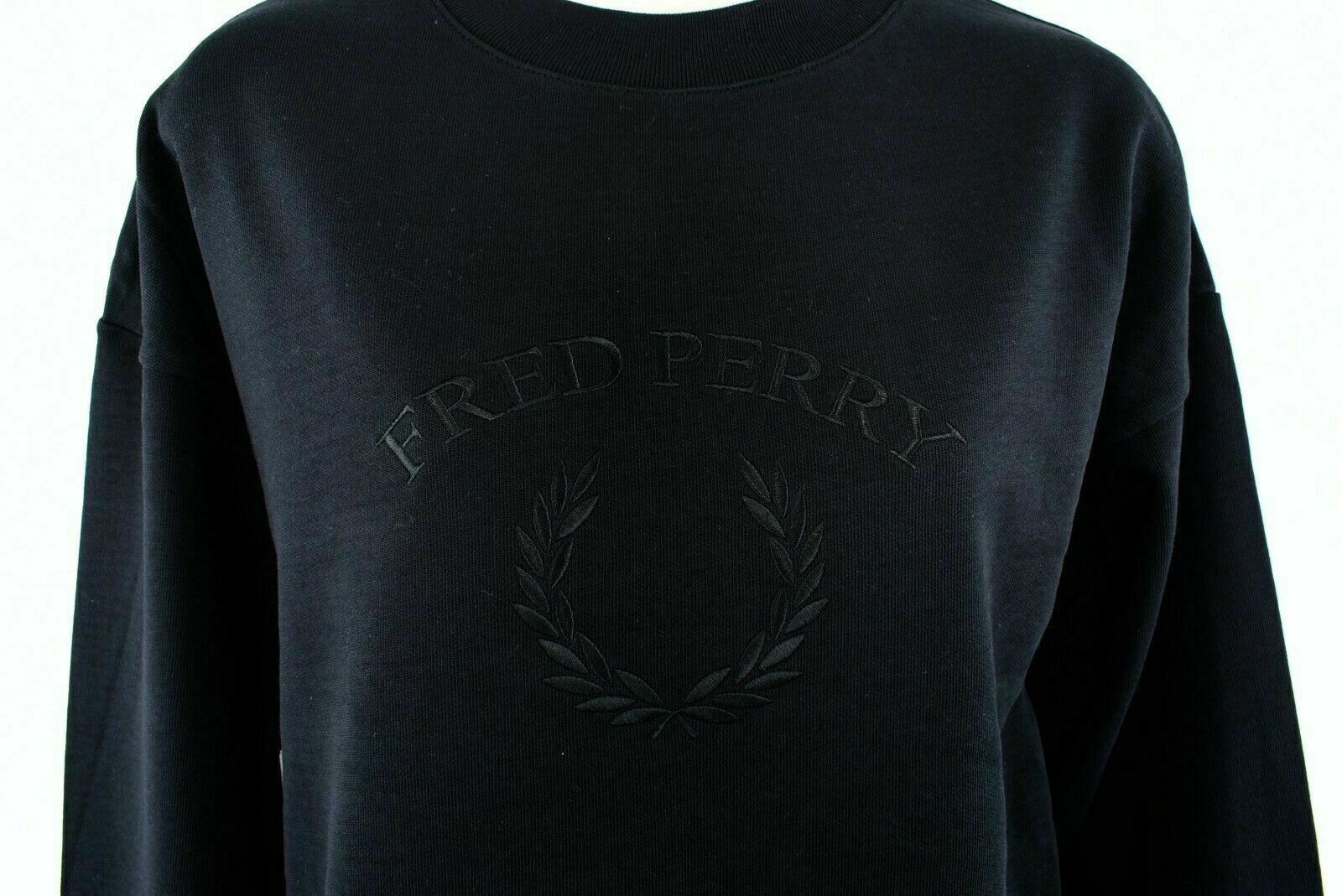 FRED PERRY Women's Black Embroidered Logo Cotton Jersey Sweatshirt, UK 14