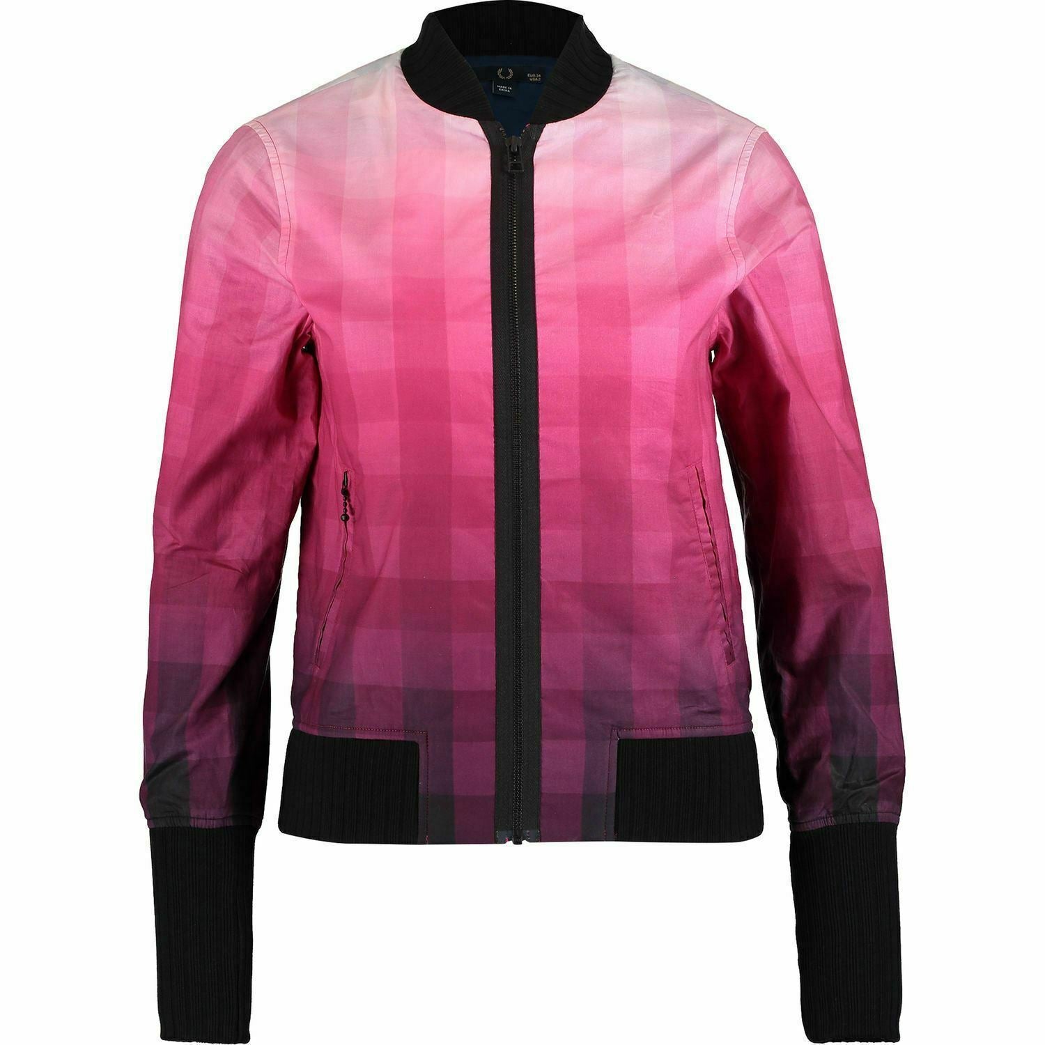 FRED PERRY Women's Pink Ombre Check Bomber Jacket, UK 6 or UK 8