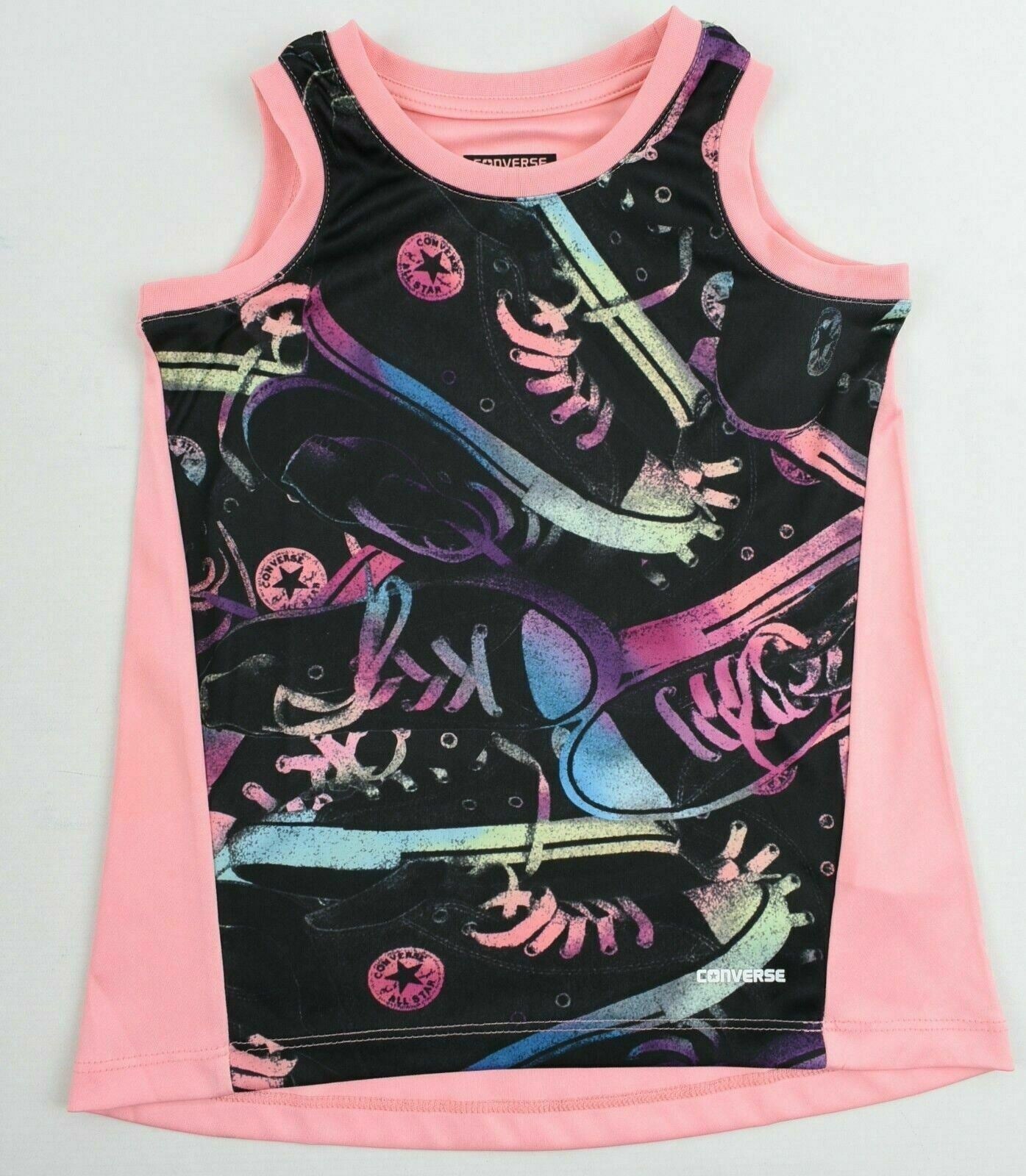 CONVERSE Girls' Kids' Pink & Graphic Print Vest Top Tank Top, 4 years to 5 years