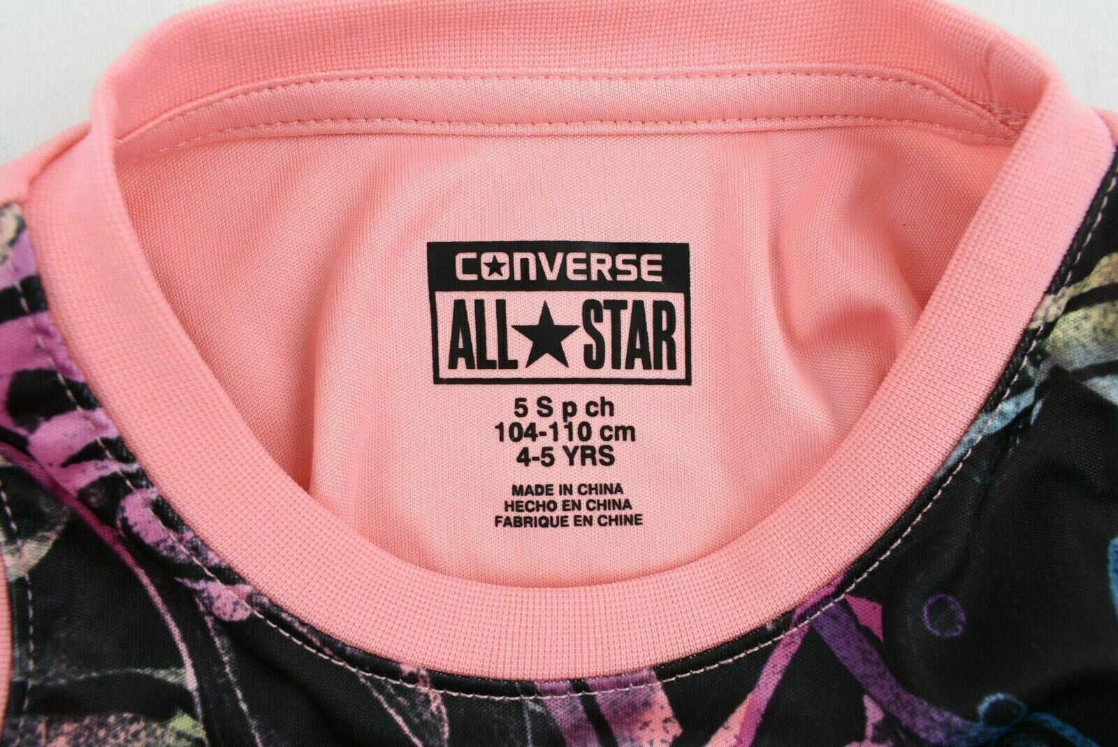 CONVERSE Girls' Kids' Pink & Graphic Print Vest Top Tank Top, 4 years to 5 years