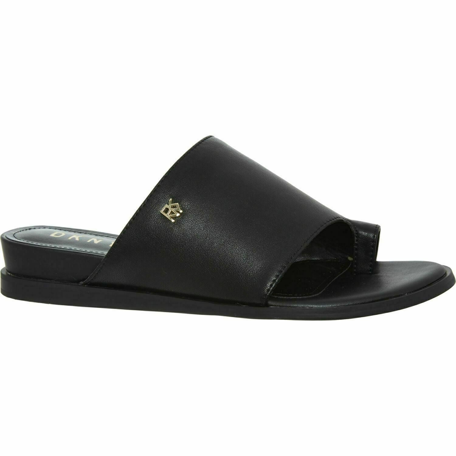 DKNY Womens DAZ Genuine Leather Toe Loop Sliders Sandals Black UK 5.5 EU 38.5