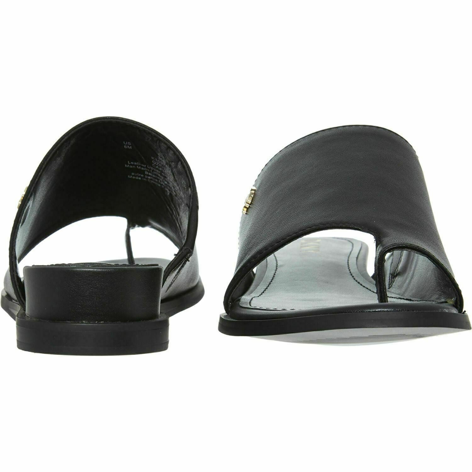 DKNY Womens DAZ Genuine Leather Toe Loop Sliders Sandals Black UK 5.5 EU 38.5