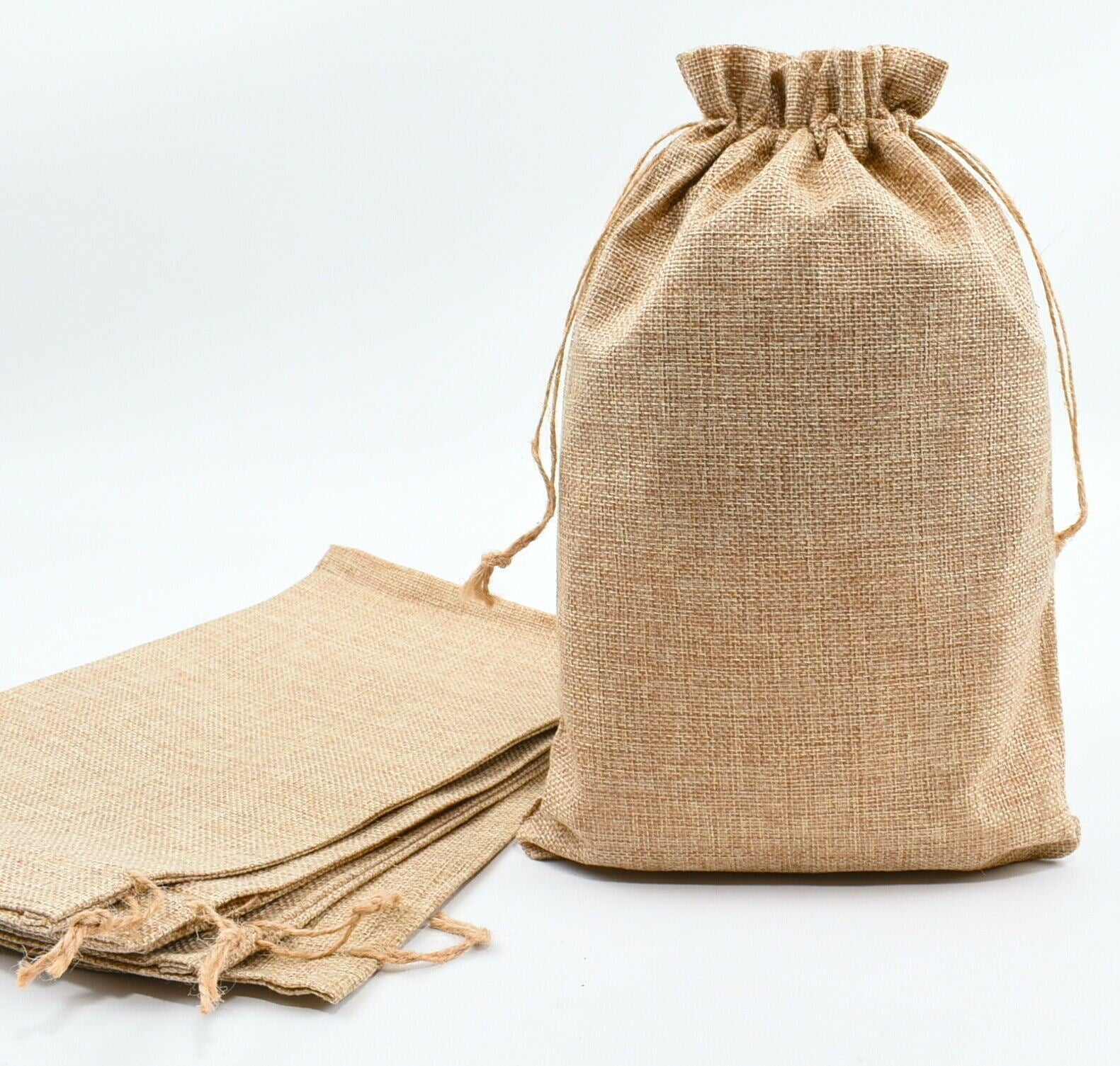 7x JUTE BURLAP DRAWSTRING BAGS Pouch Wedding Favour Gift Sacks - 20x30cm