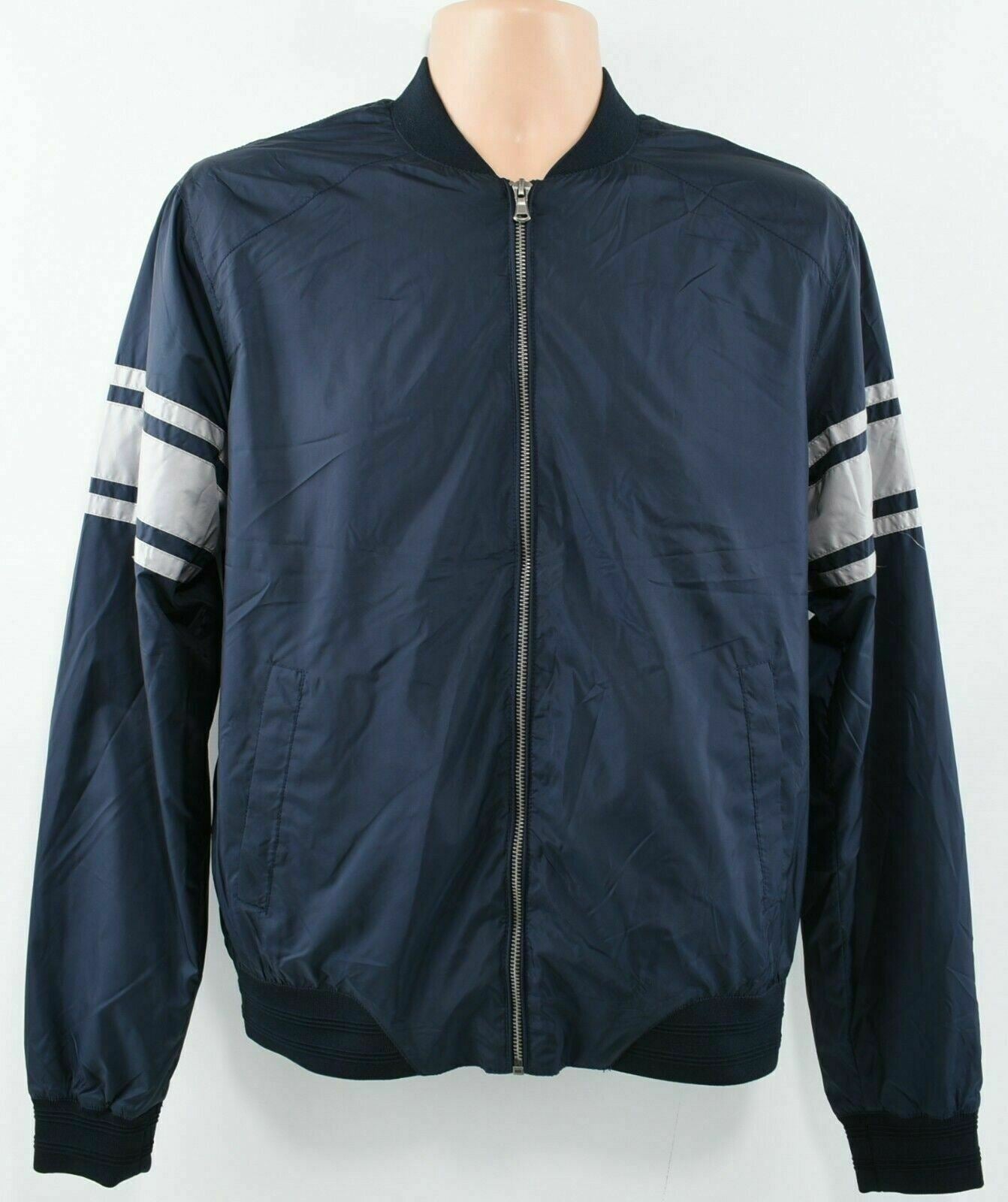 FREDERIK ANDERSON COPENHAGEN Men's Nylon Bomber Jacket, Blue, size S