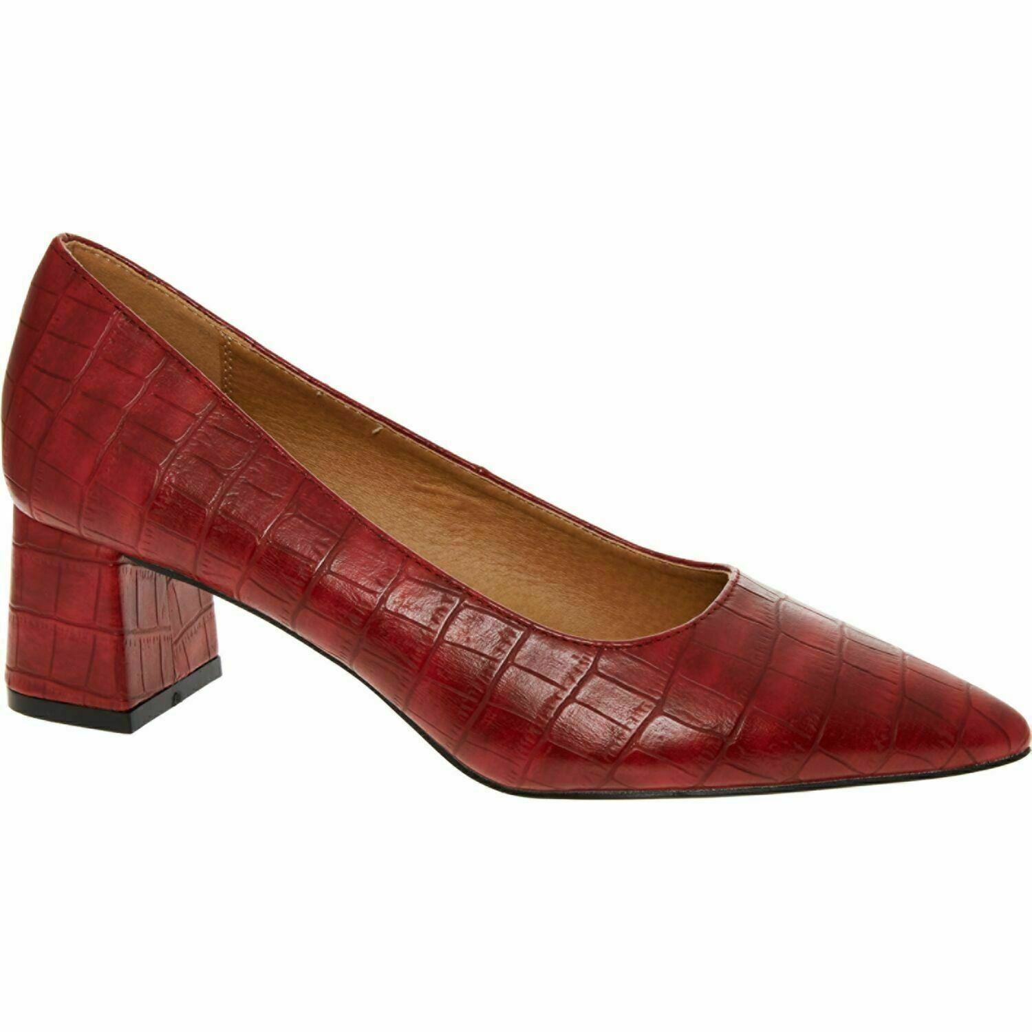 AZAREY Women's Red Moc Croc Heeled Pumps Court Shoes, size UK 5 / EU 38