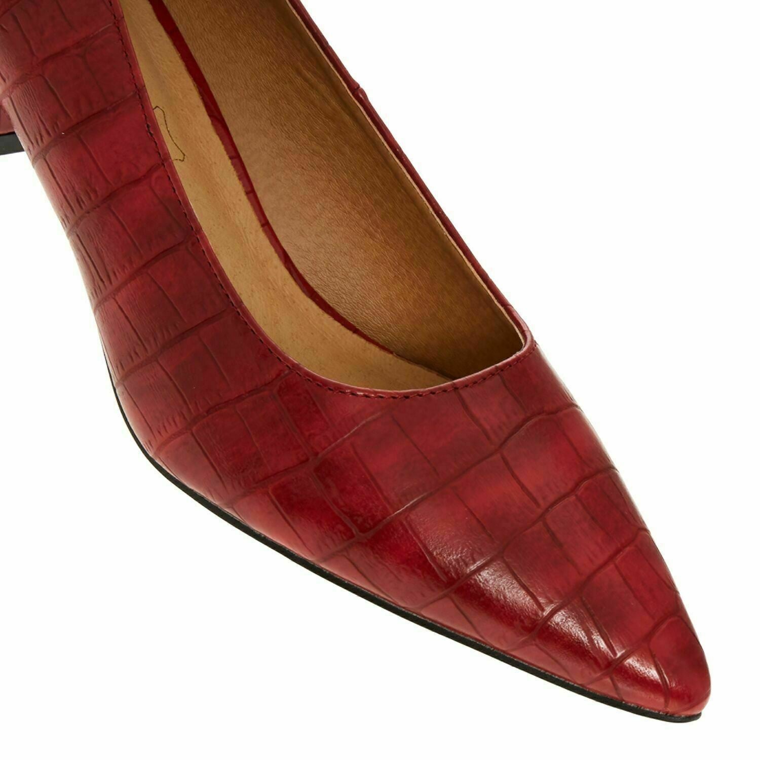 AZAREY Women's Red Moc Croc Heeled Pumps Court Shoes, size UK 5 / EU 38