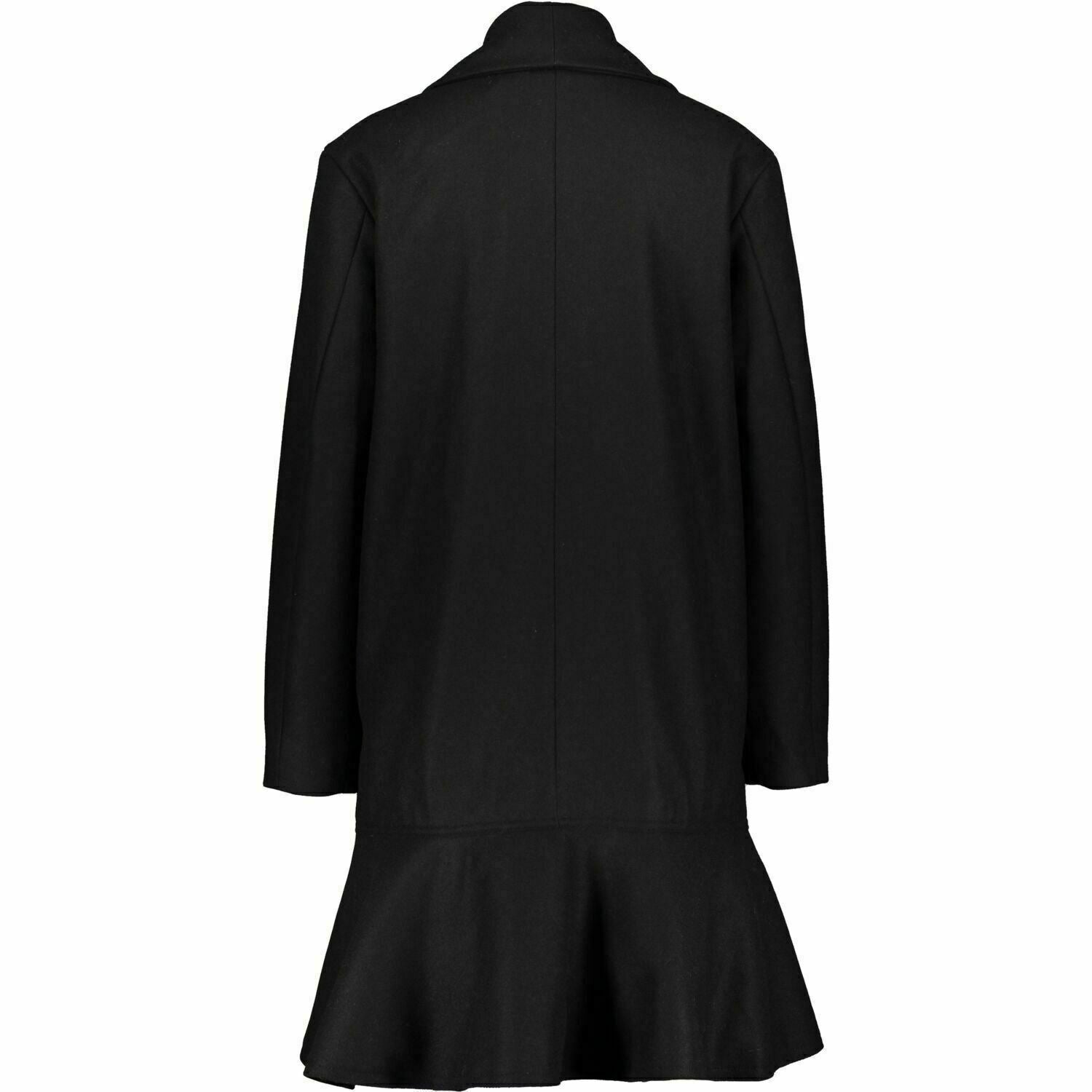 ALLSAINTS Womenâs GRACE Black Wool Blend Ruffled Hem Coat, size M