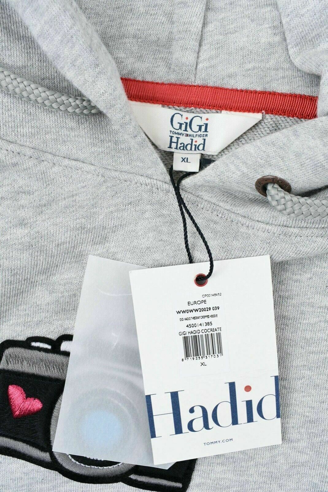 TOMMY HILFIGER x GIGI HADID Women's Cropped Hoodie, Grey/with Appliques, size XL