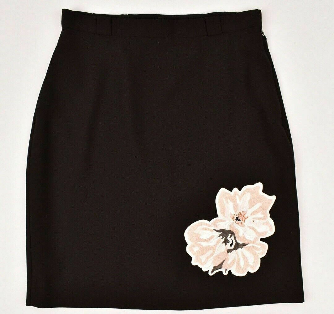 CARVEN Womens Black Skirt with Floral Applique, size UK 6
