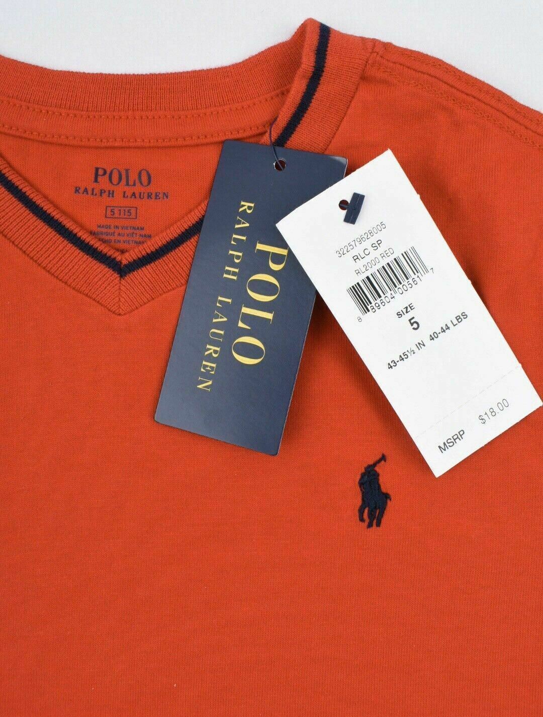 POLO RALPH LAUREN Boys' Classic V Neck T-shirt, Red, sizes 2 y /5 y /7 years