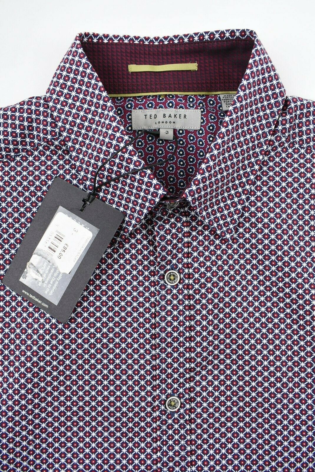 TED BAKER Men's Red and Blue 'Target' Print Shirt, Regular Fit, size M