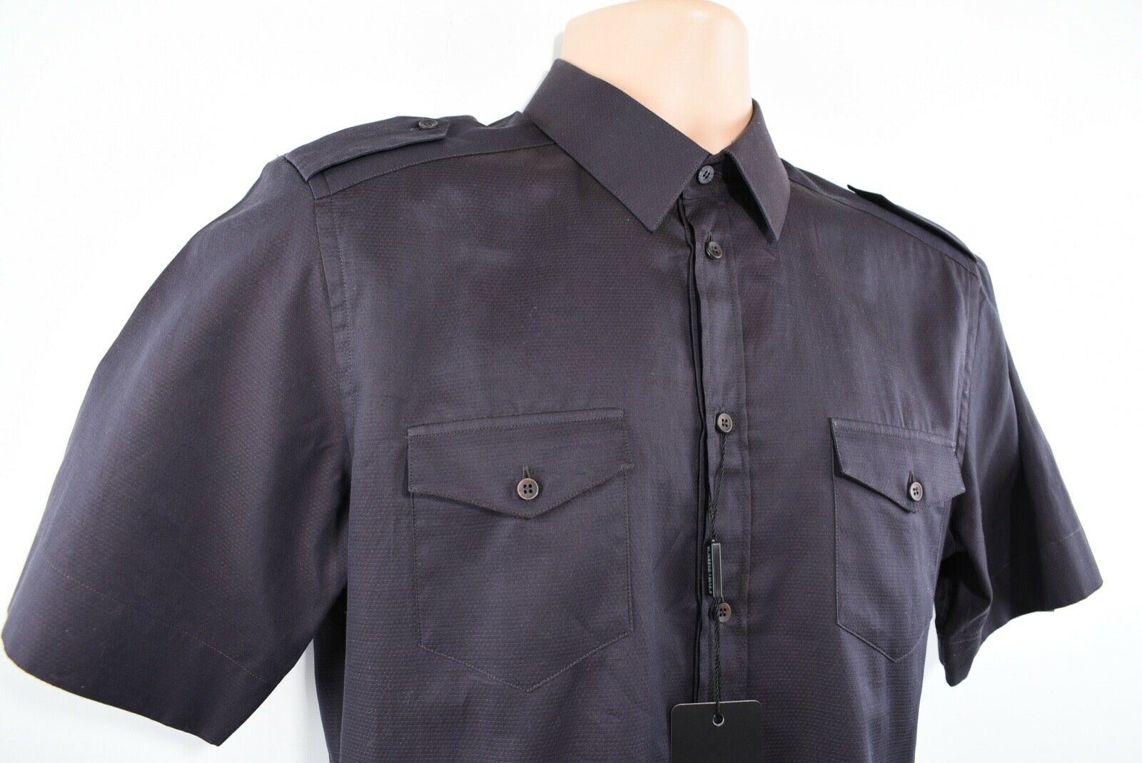 DOLCE & GABBANA Men's Short Sleeve Shirt, SLIM FIT, Deep Brown, collar 15.5"