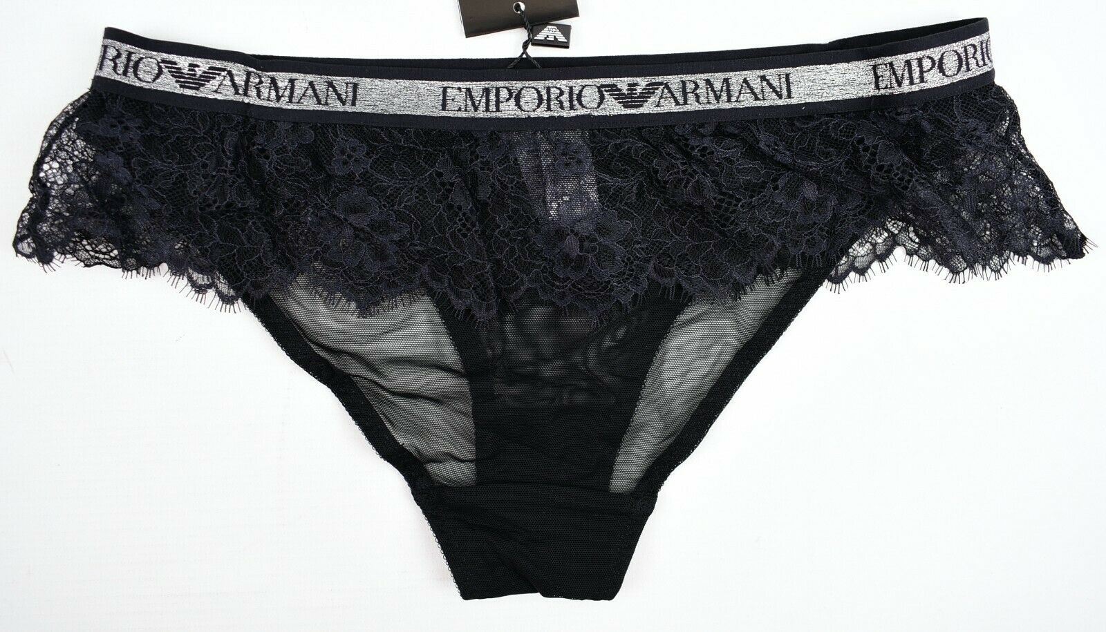 EMPORIO ARMANI Underwear: Women's Black Lace Frill Briefs Knickers, size M