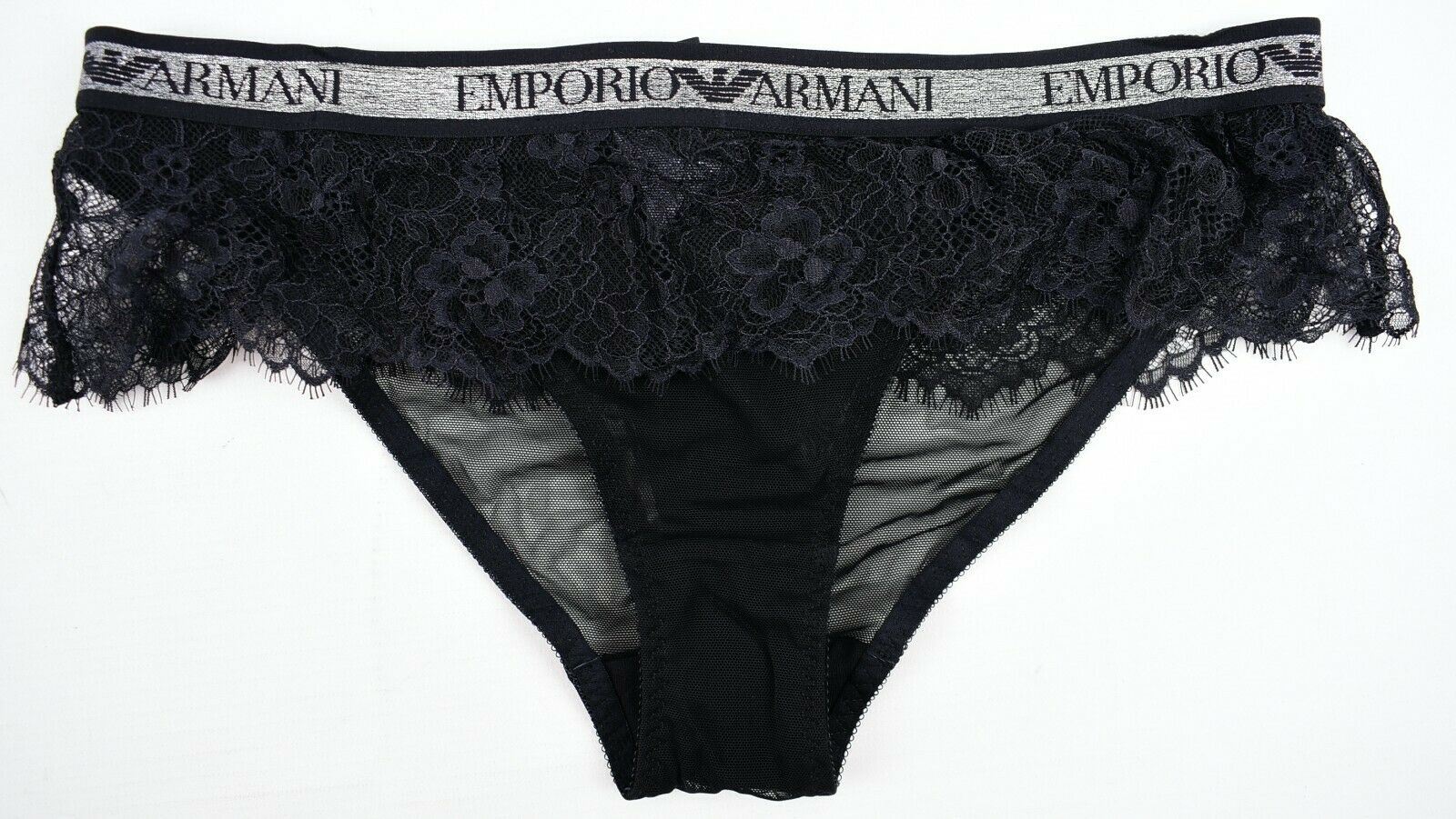 EMPORIO ARMANI Underwear: Women's Black Lace Frill Briefs Knickers, size M