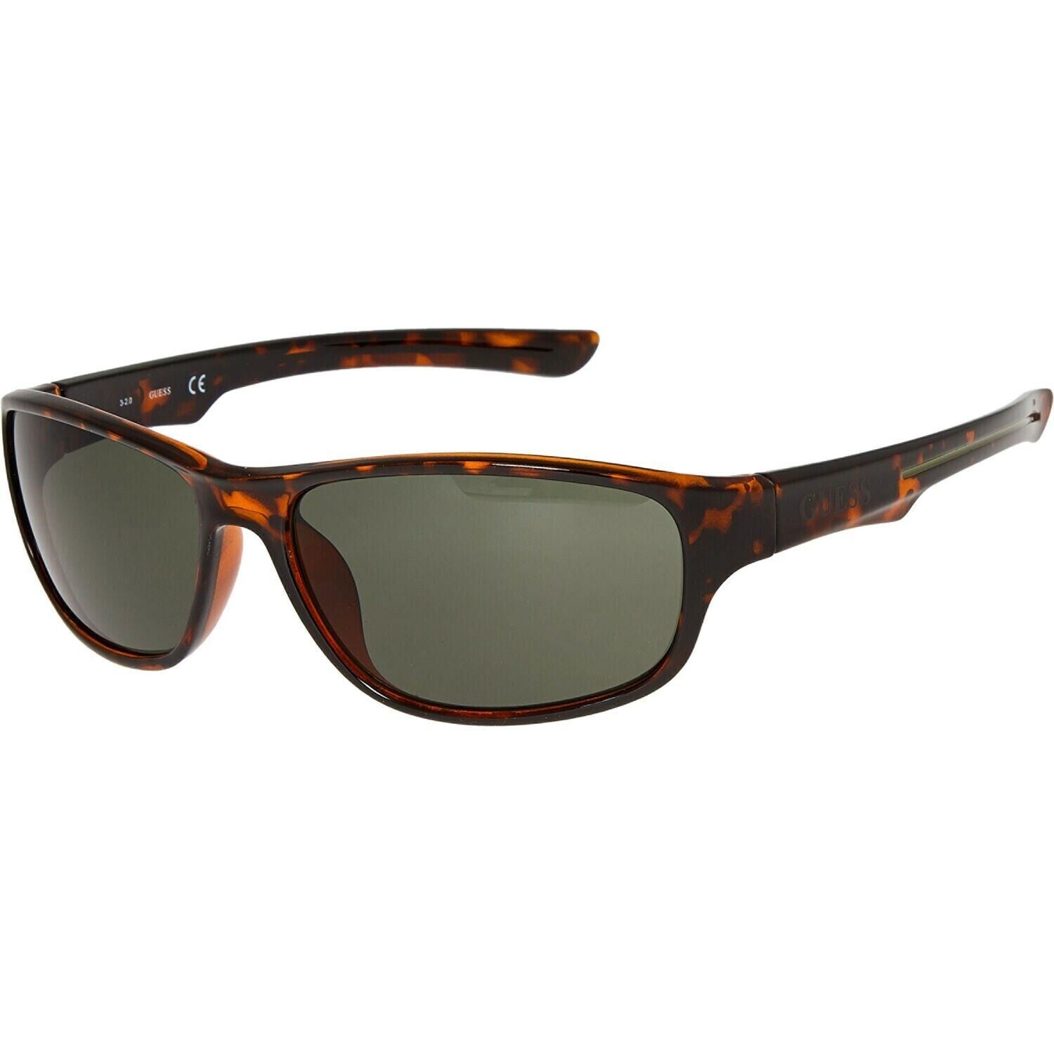 GUESS Men's Women's Glossy Dark Havana Brown Wrap Sunglasses, GF0210