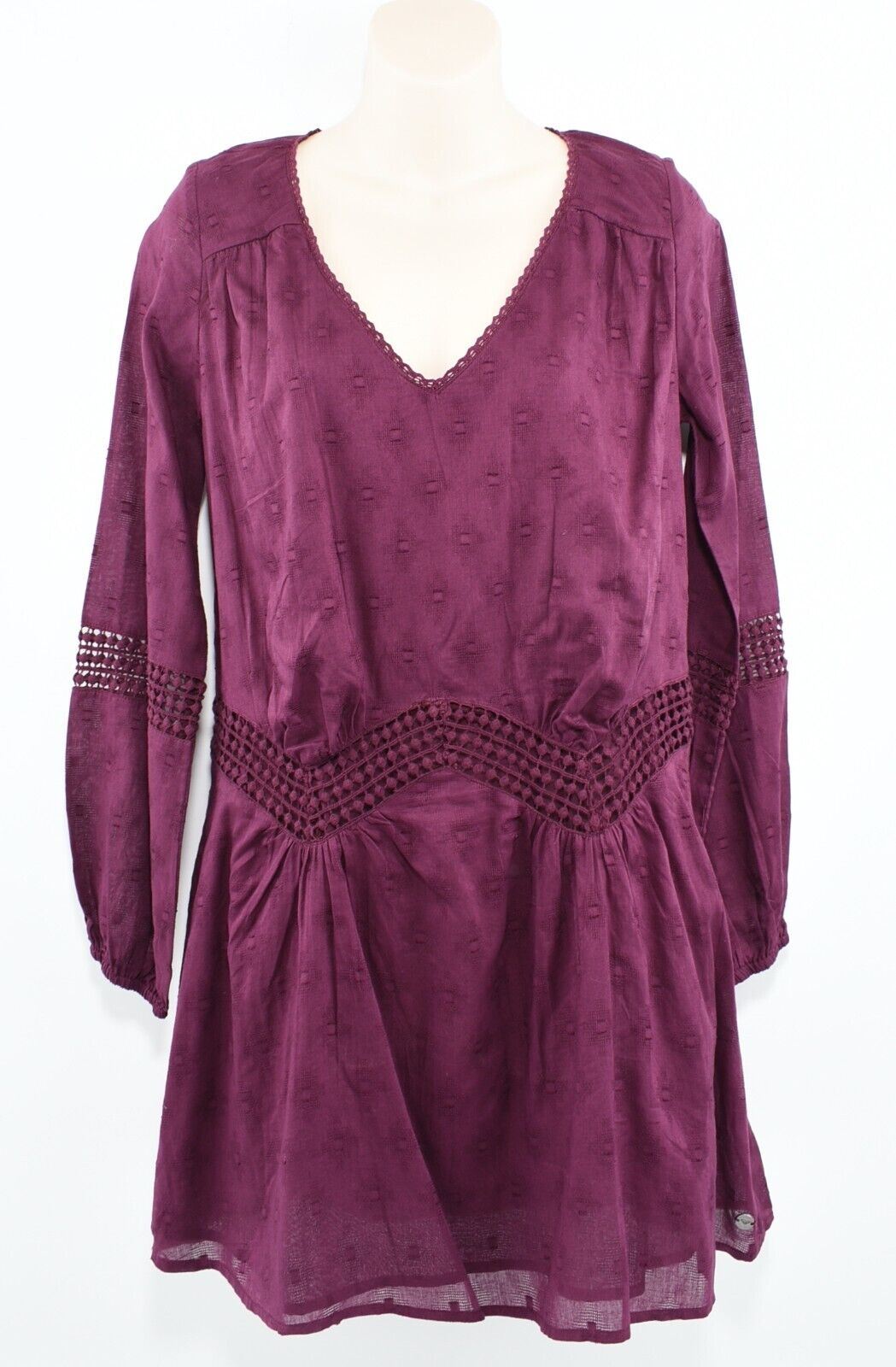 ROXY Women's V-neck Longline Boho Tunic Top, Plum Purple, size M