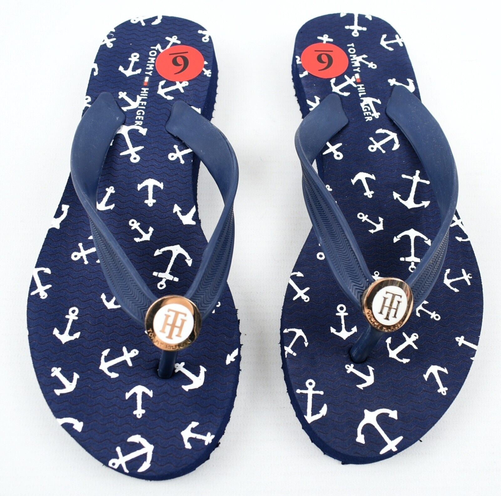 TOMMY HILFIGER Women's ROSEE Blue/Nautical Print Flip Flops Sandals, size UK 3.5