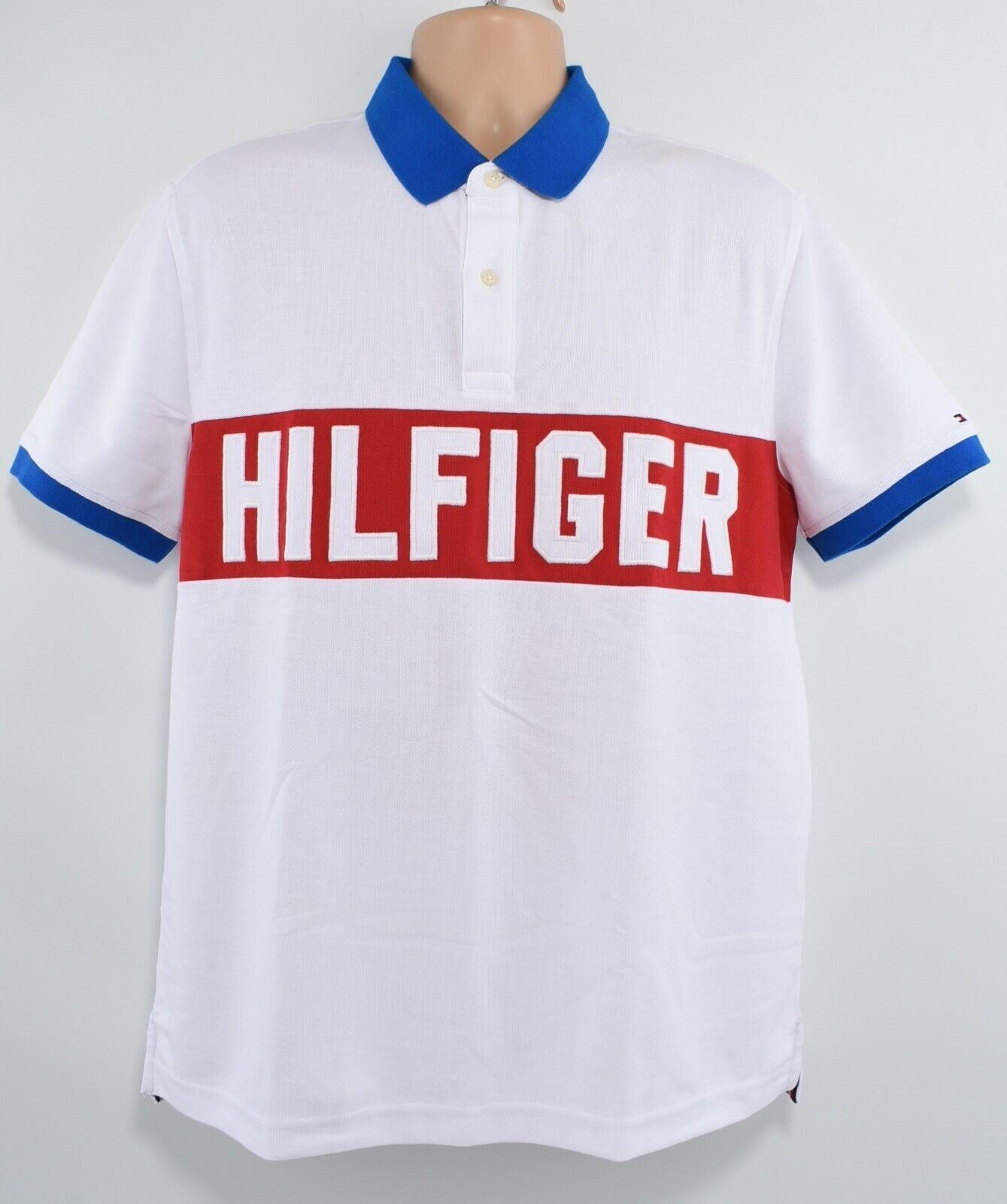 TOMMY HILFIGER Men's Cotton Blend Polo Shirt, White, Custom Fit, size L-XL