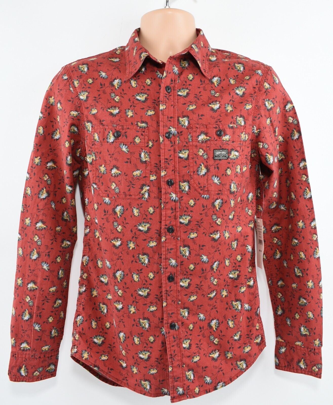 DENIM & SUPPLY by RALPH LAUREN Men's Deep Red Floral Print Shirt, size XS