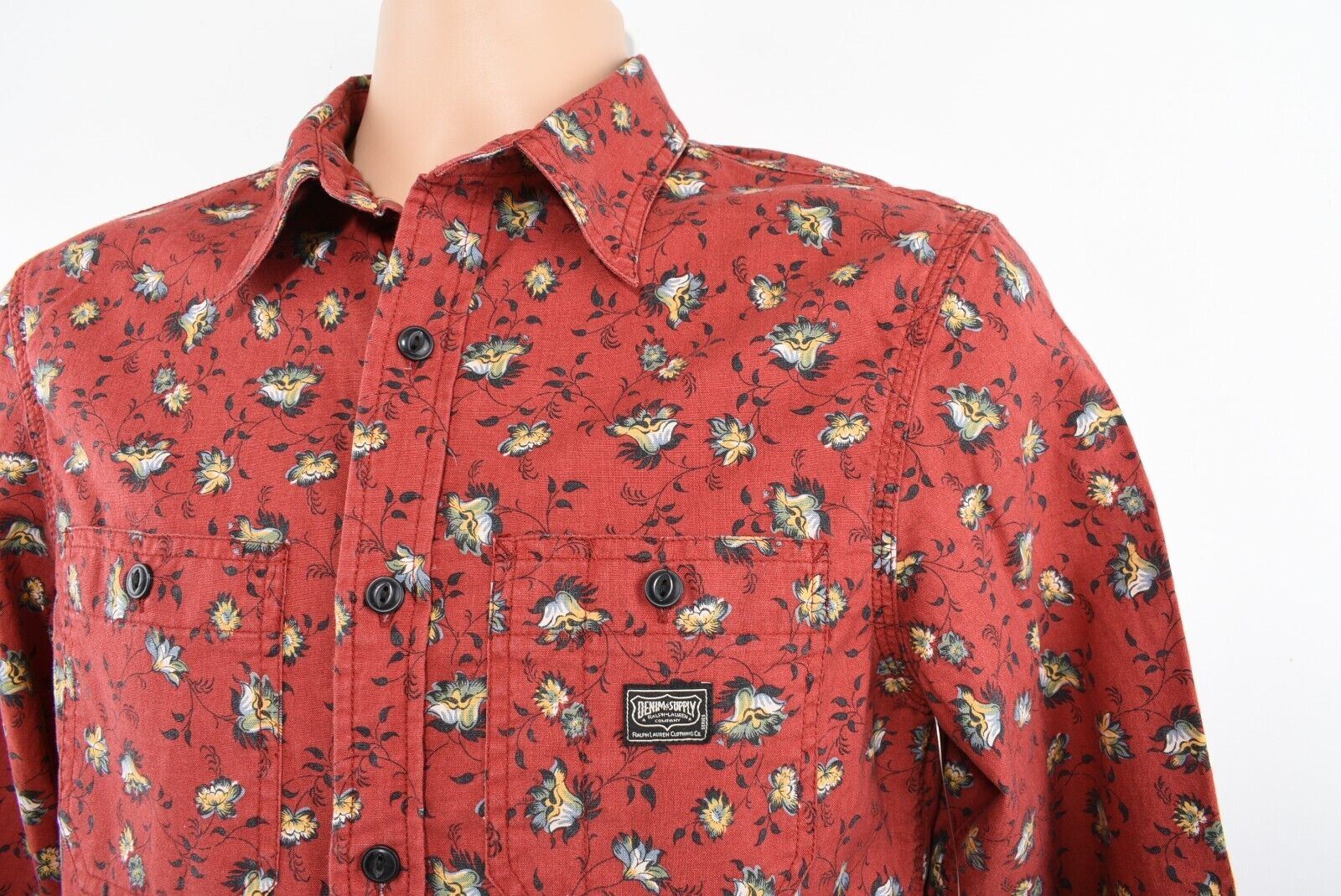 DENIM & SUPPLY by RALPH LAUREN Men's Deep Red Floral Print Shirt, size XS