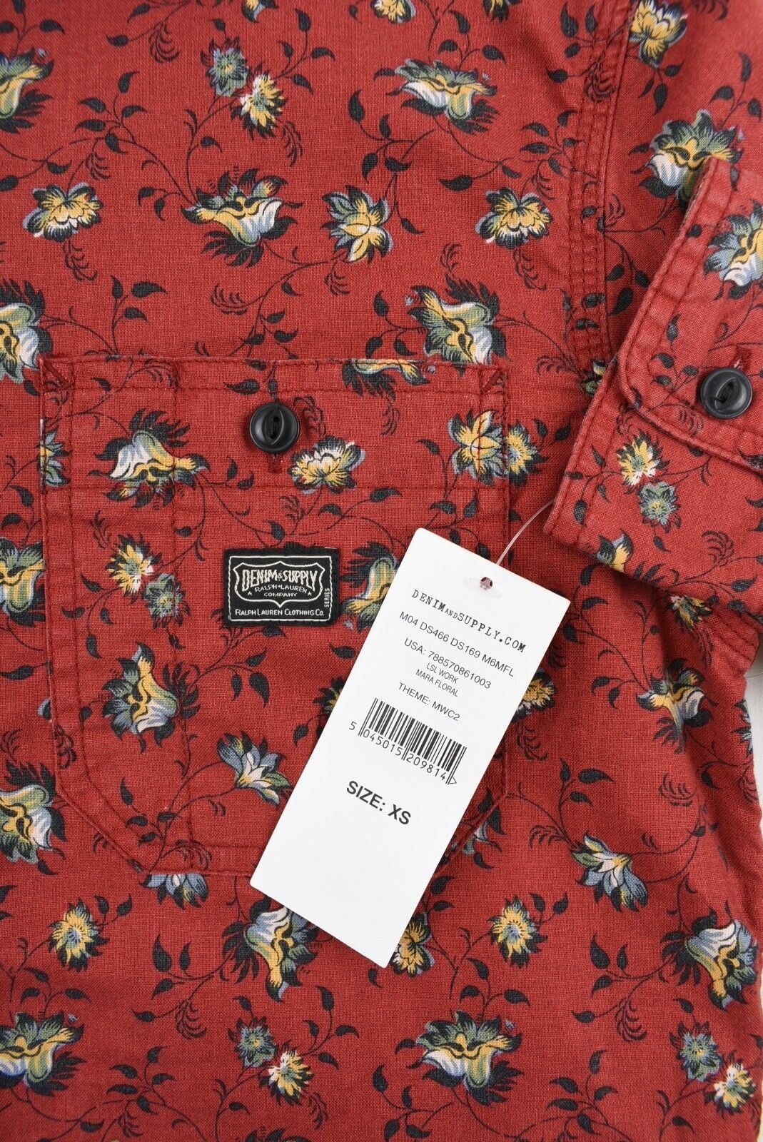 DENIM & SUPPLY by RALPH LAUREN Men's Deep Red Floral Print Shirt, size XS