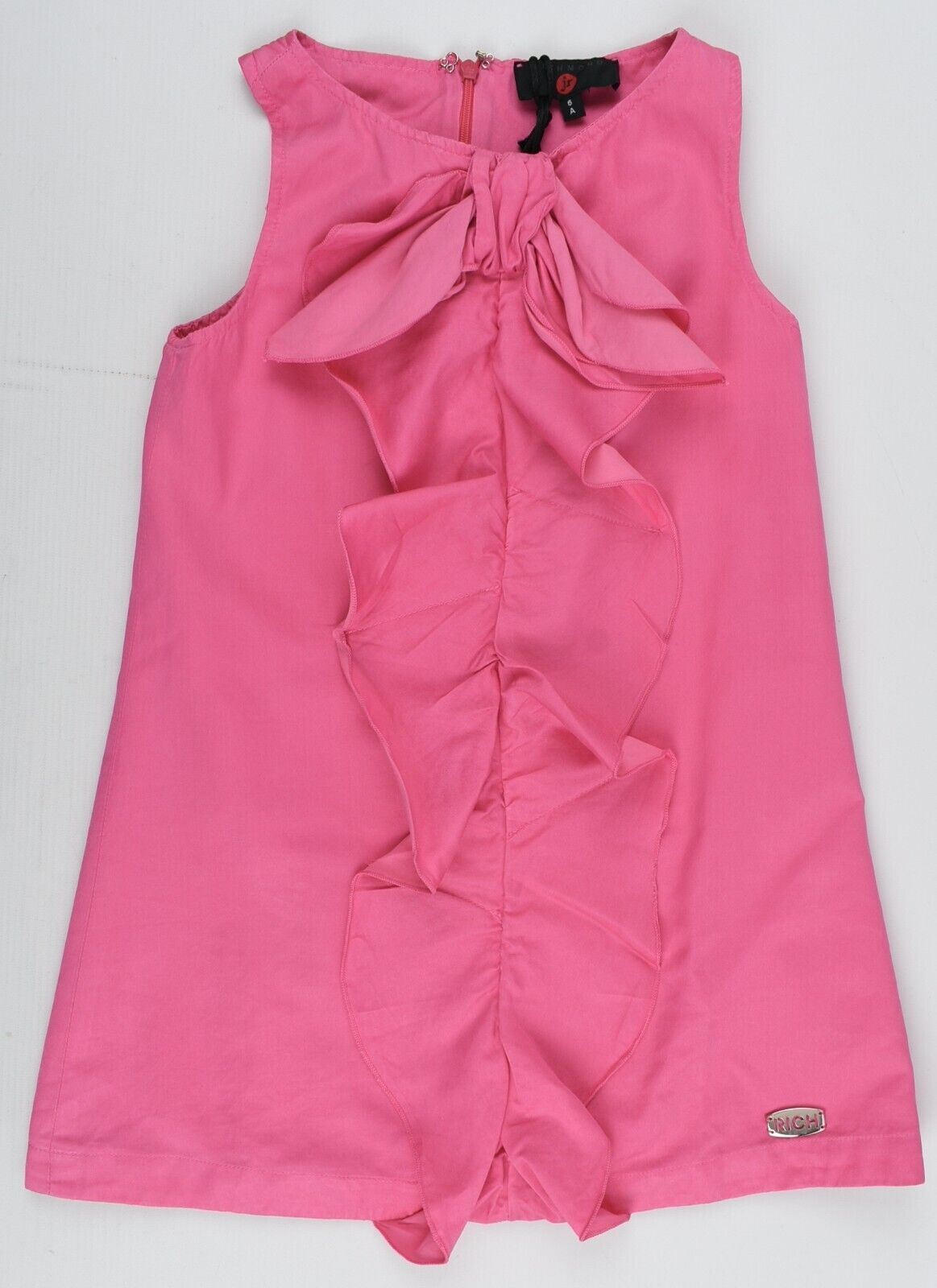 RICHMOND JR Girls' Ruffled Front SILK BLEND A-Line Dress, Pink, size 6 years