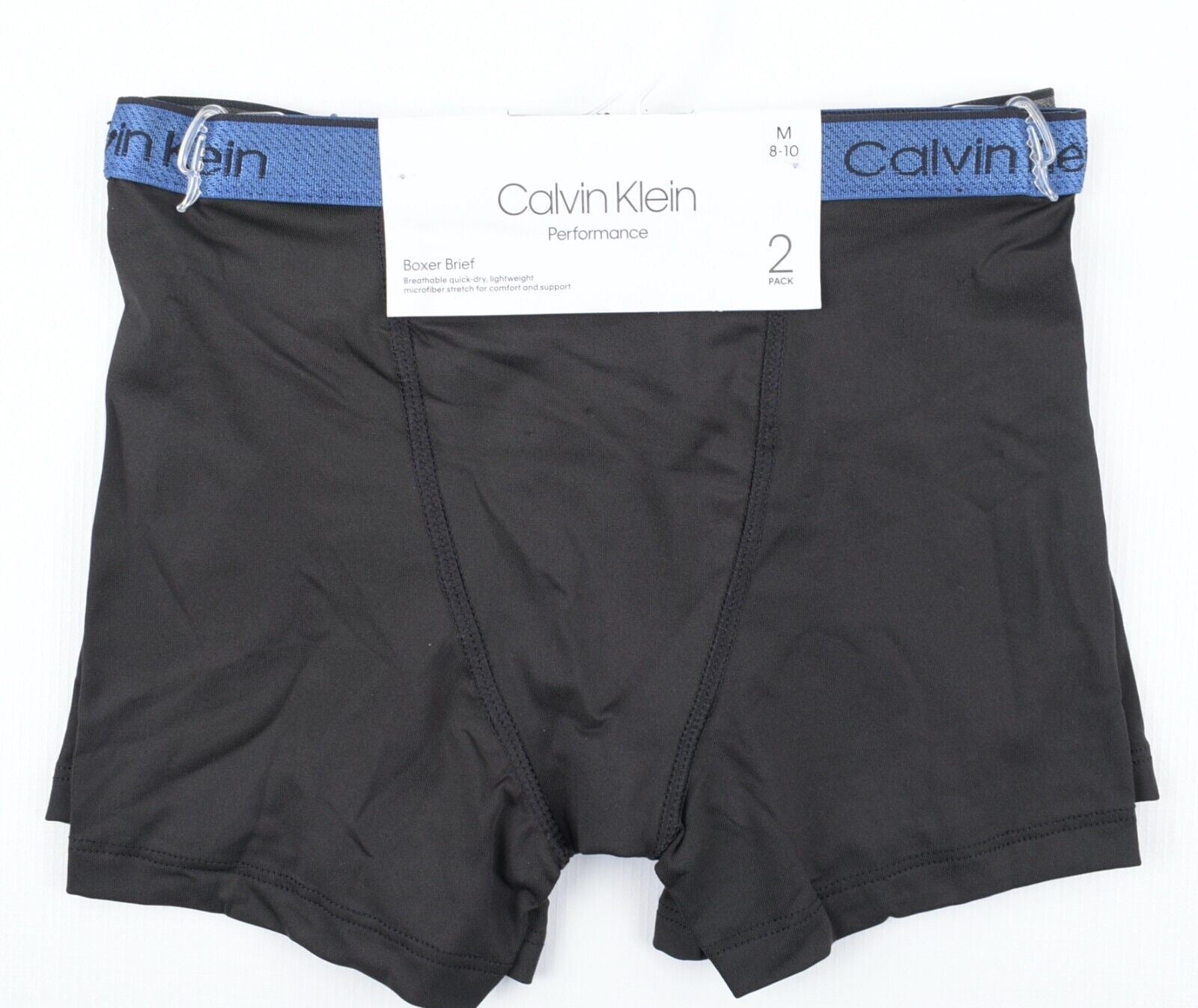 CALVIN KLEIN Boys' 2-pack Performance Boxer Briefs, Black, size 8-10 years