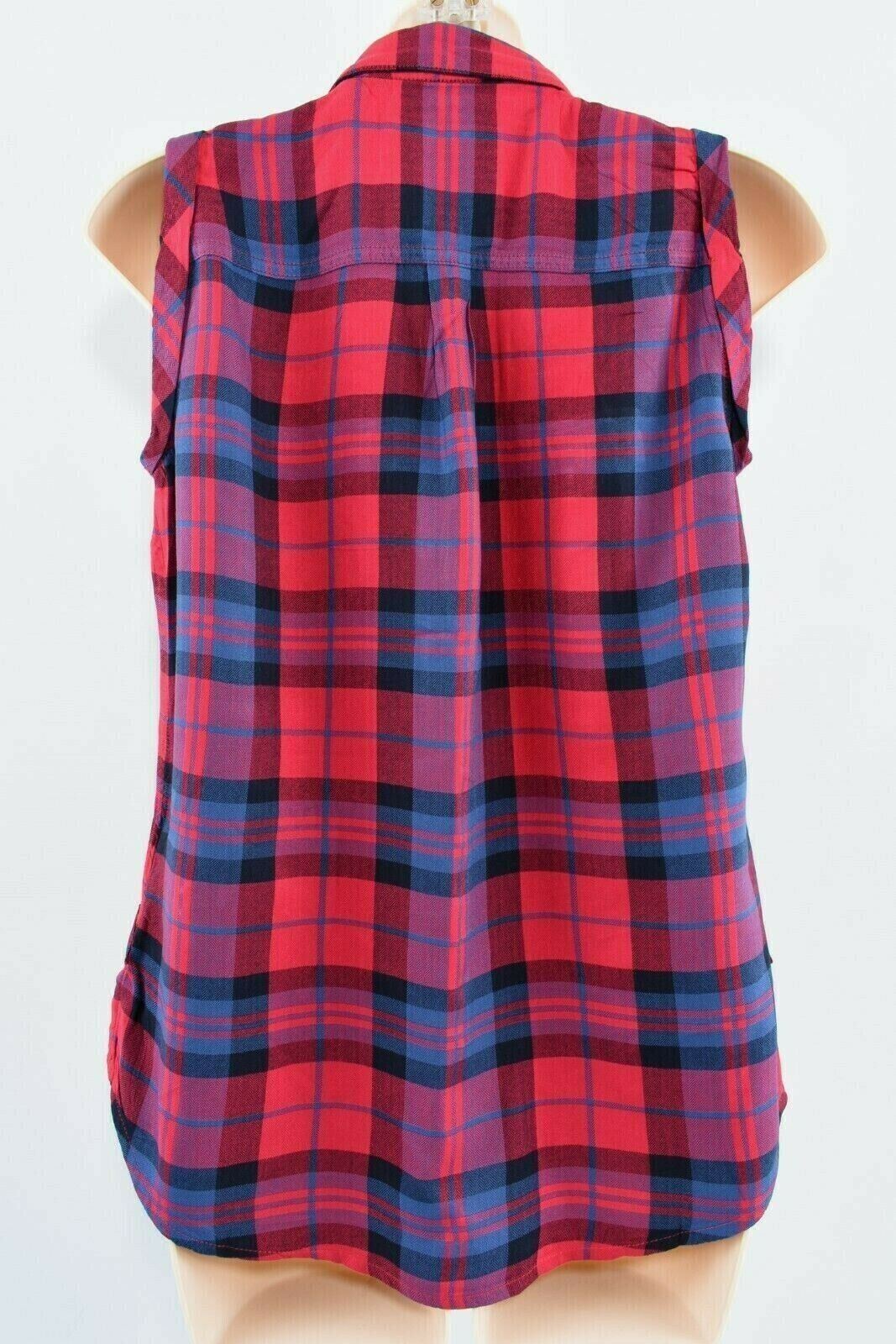 SUPERDRY Women's Sleeveless Boyfriend Shirt Top, Red Blue Check, size XS / UK 8