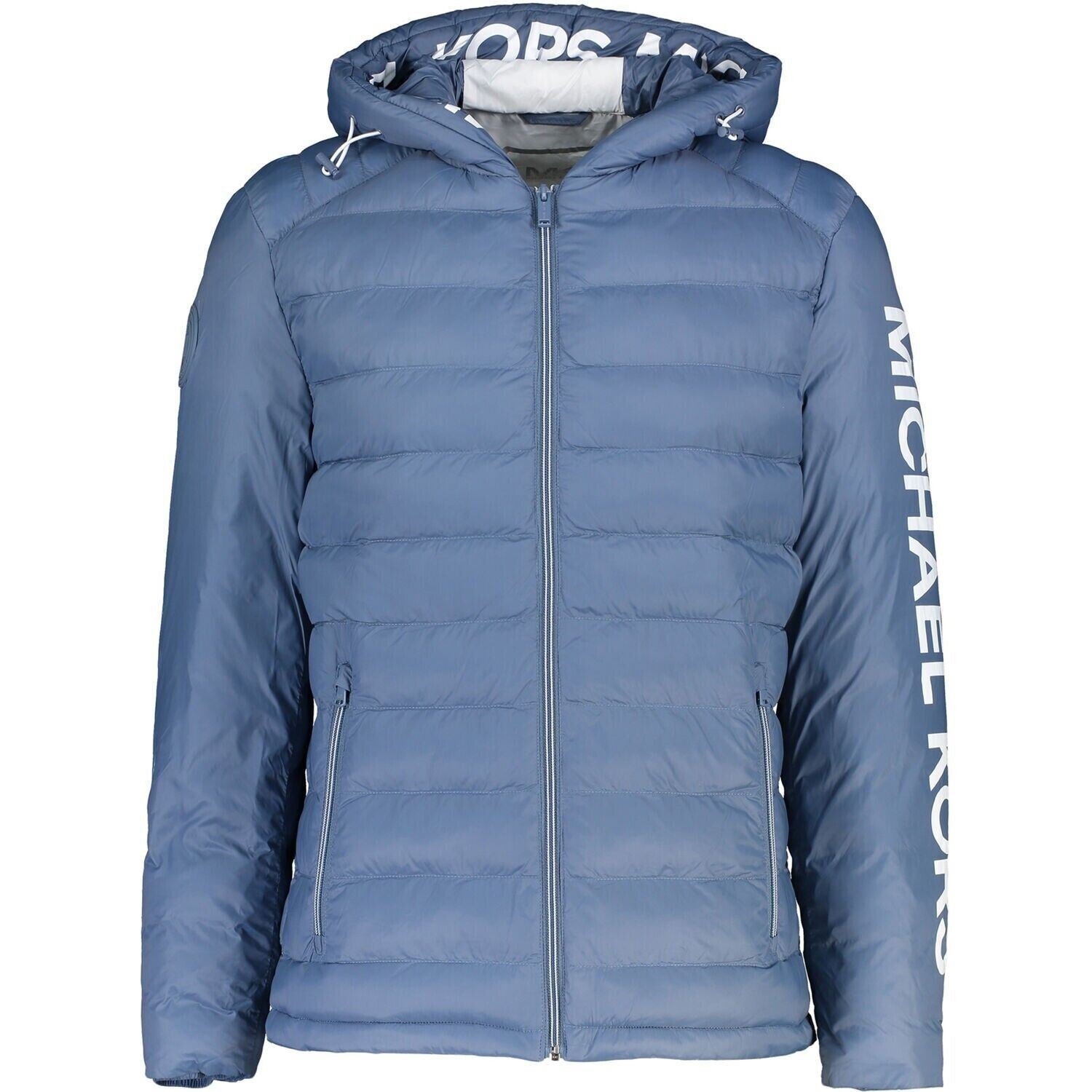 MICHAEL KORS Men's Lightly Padded Hooded Wind-proof Jacket, Blue, size LARGE