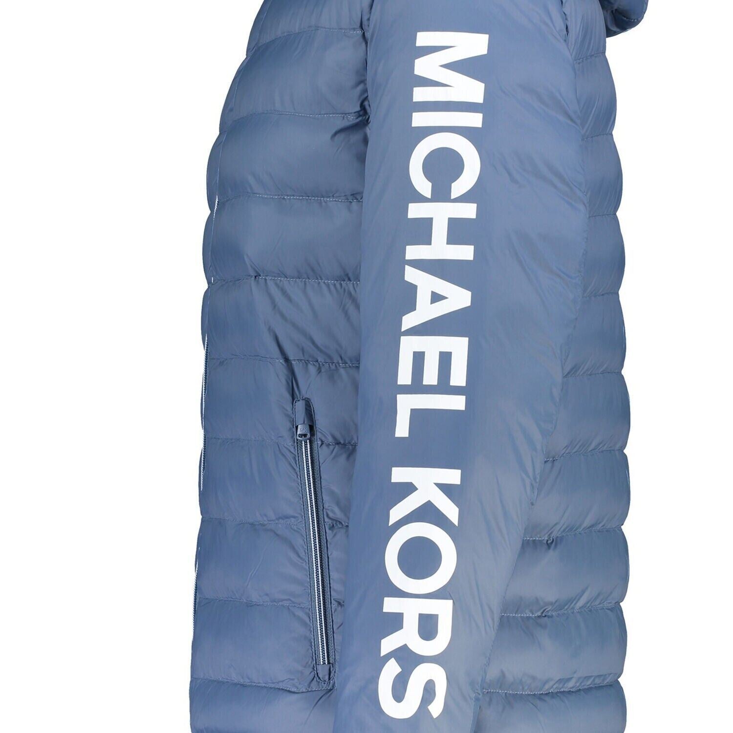 MICHAEL KORS Men's Lightly Padded Hooded Wind-proof Jacket, Blue, size LARGE