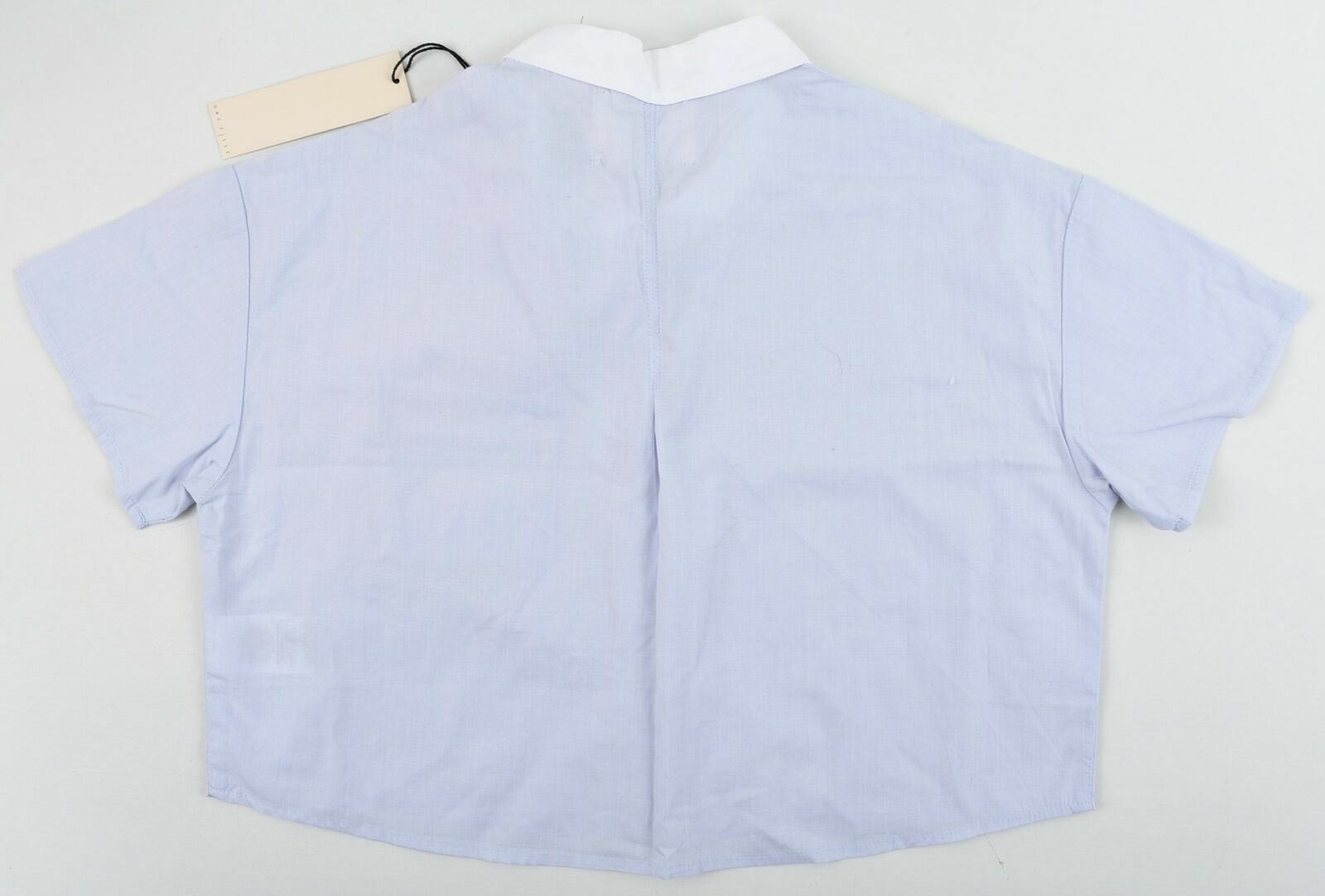 UNE FILLE Girl's Cropped Buttoned Short Sleeved Blue Shirt With Collar- Size S