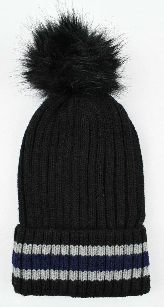 MAYA Copenhaghen - Women's Knitted Hat with Faux Fur Pom Pom, One Size, Black