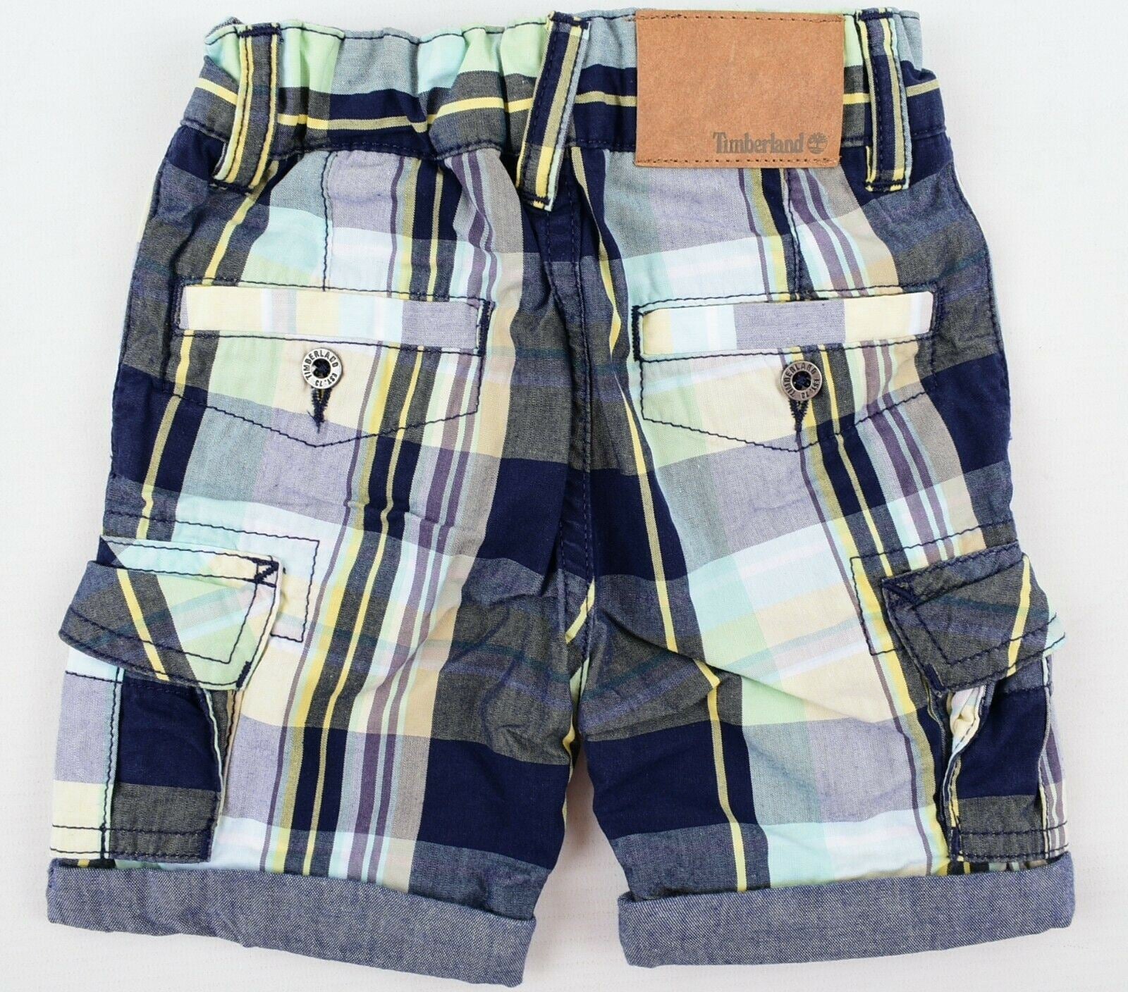 TIMBERLAND Baby Boys' Checked Cotton Cargo Shorts, Blue/Green, size 6 months