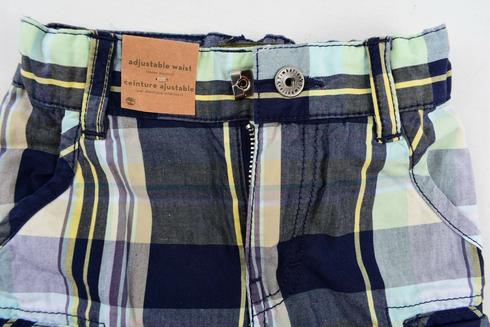 TIMBERLAND Baby Boys' Checked Cotton Cargo Shorts, Blue/Green, size 6 months