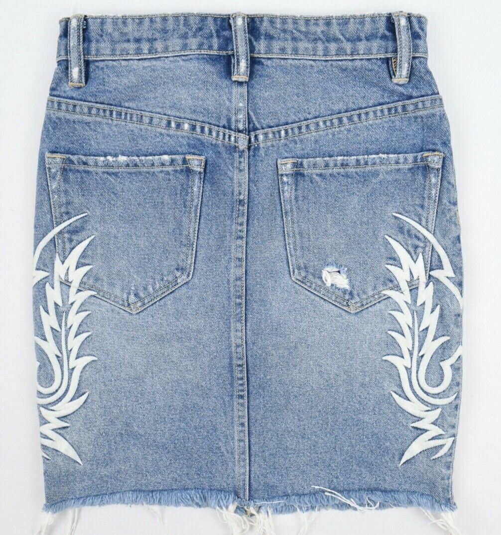 ALLSAINTS Women's PHILLY Embroidered Denim Skirt, size UK 4