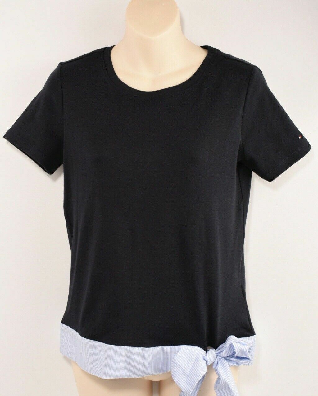 TOMMY HILFIGER Women's Navy Blue Bow Embellished Top, size XS