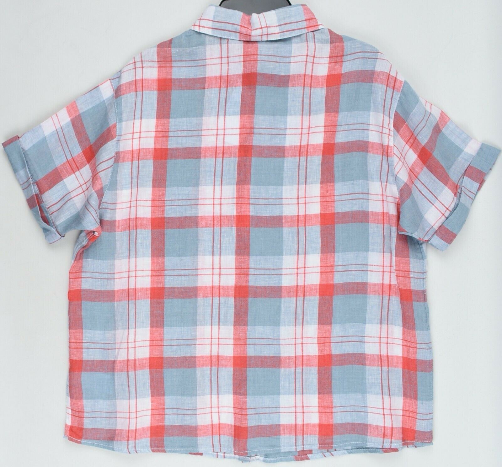 NICOLE MILLER Women's Checked Short Sleeve Shirt, 100% Linen, size S