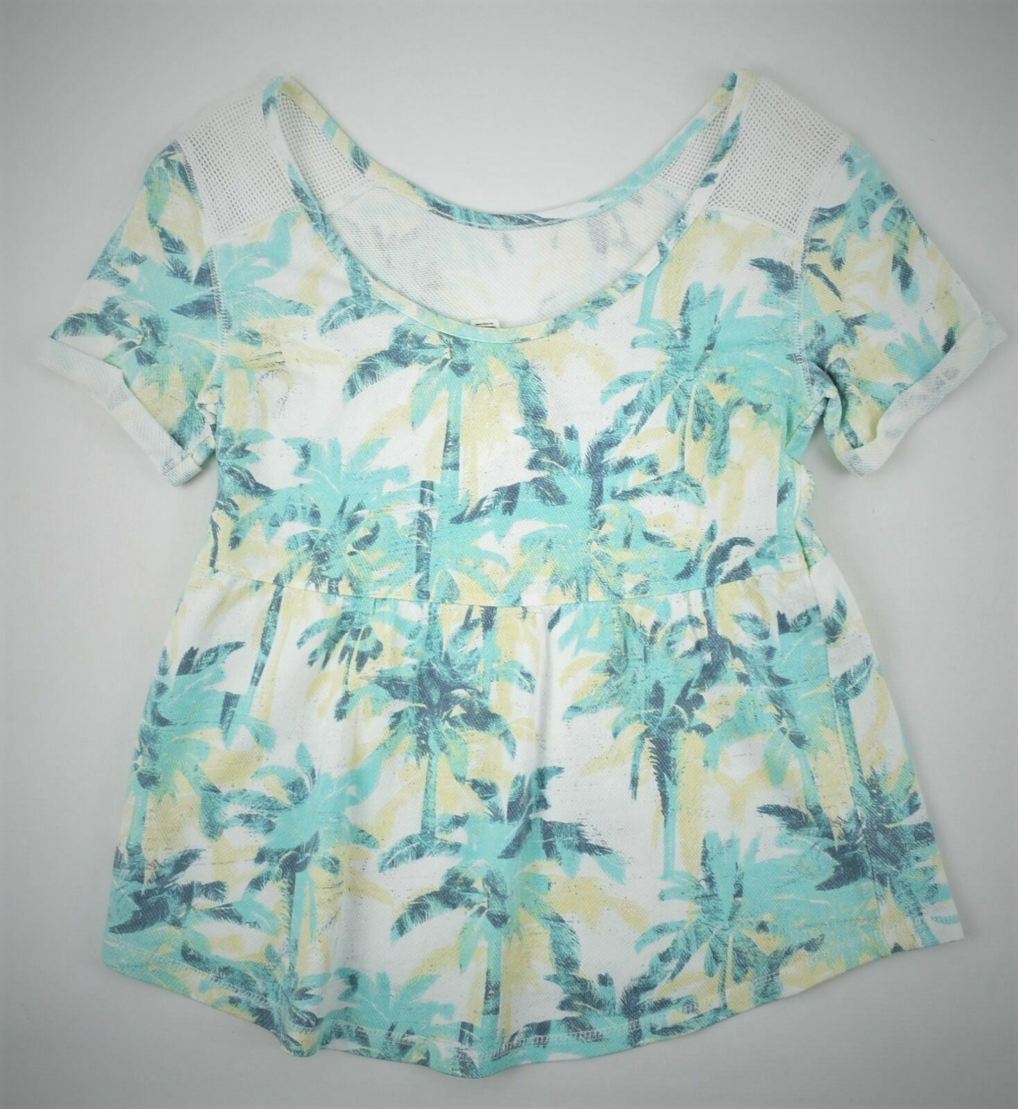 ROXY Women's Palm Tree Short Sleeved Wide Collar Cotton T-Shirt- Size XS