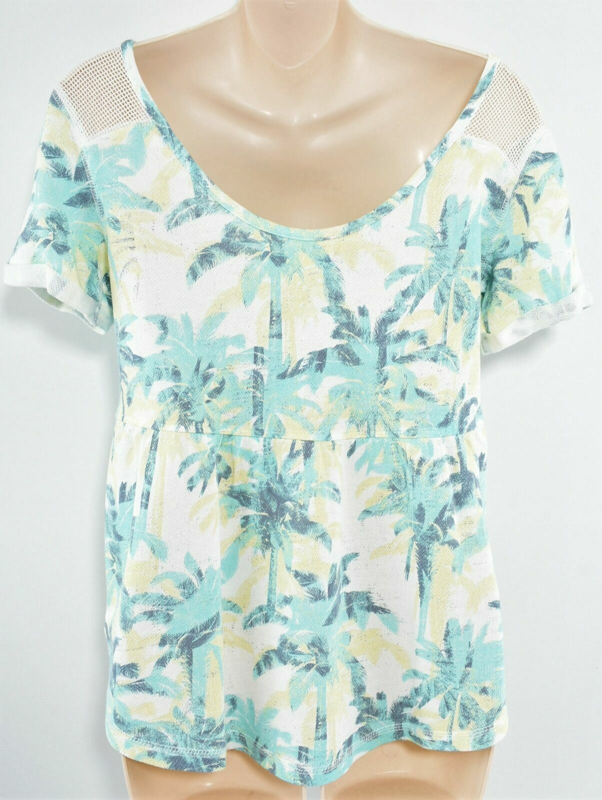 ROXY Women's Palm Tree Short Sleeved Wide Collar Cotton T-Shirt- Size XS