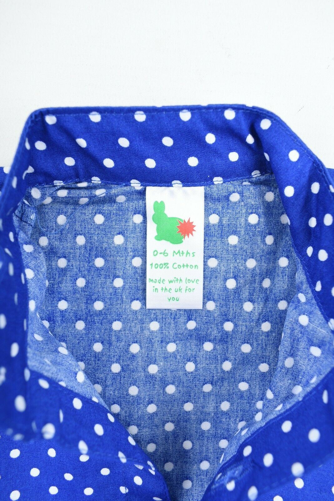 GREEN RABBIT Baby Girls' Polka Dot Shirt, Blue, MADE IN UK, size 0-6 Months