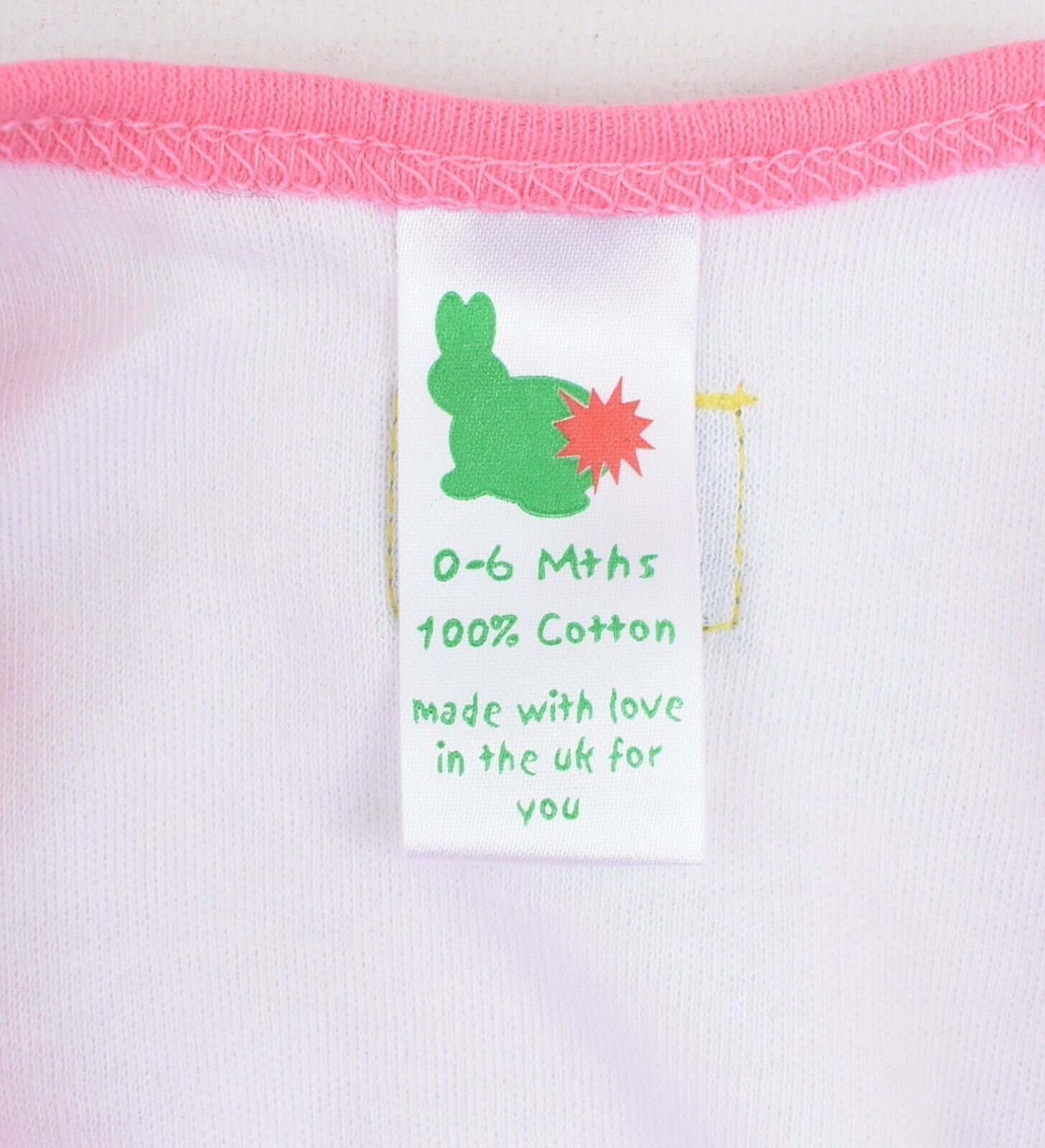 GREEN RABBIT Baby Wrap Around Top, White/Pink, MADE IN UK, size 0-6 months