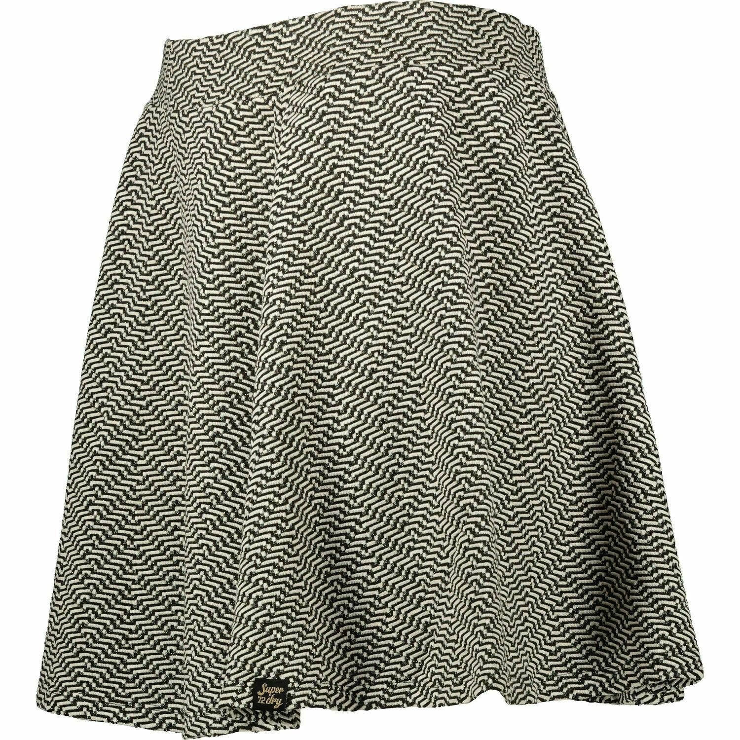 SUPERDRY Women's SHERRI Skater Skirt, Ecru Black Gold, size L / UK 14