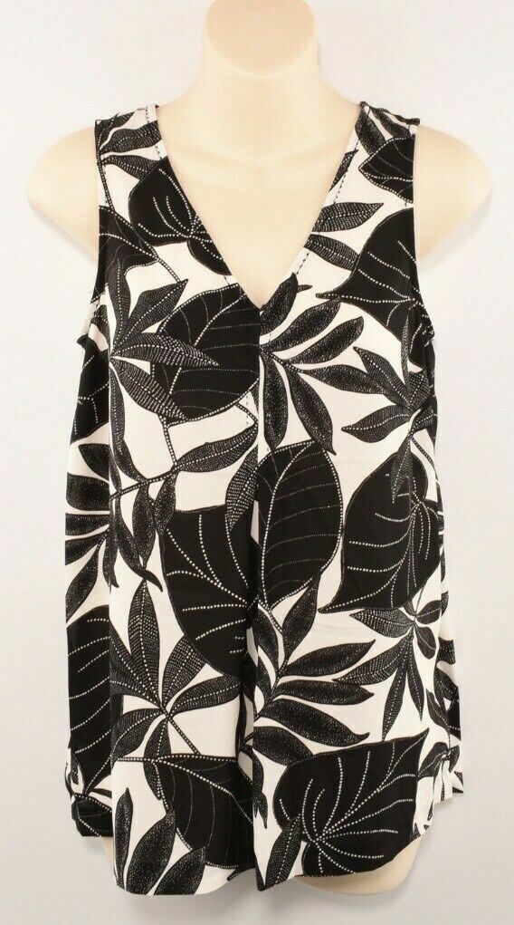 FARHI Women's Lightweight Sleeveless Floral Blouse Top, Cream/Black, size XS