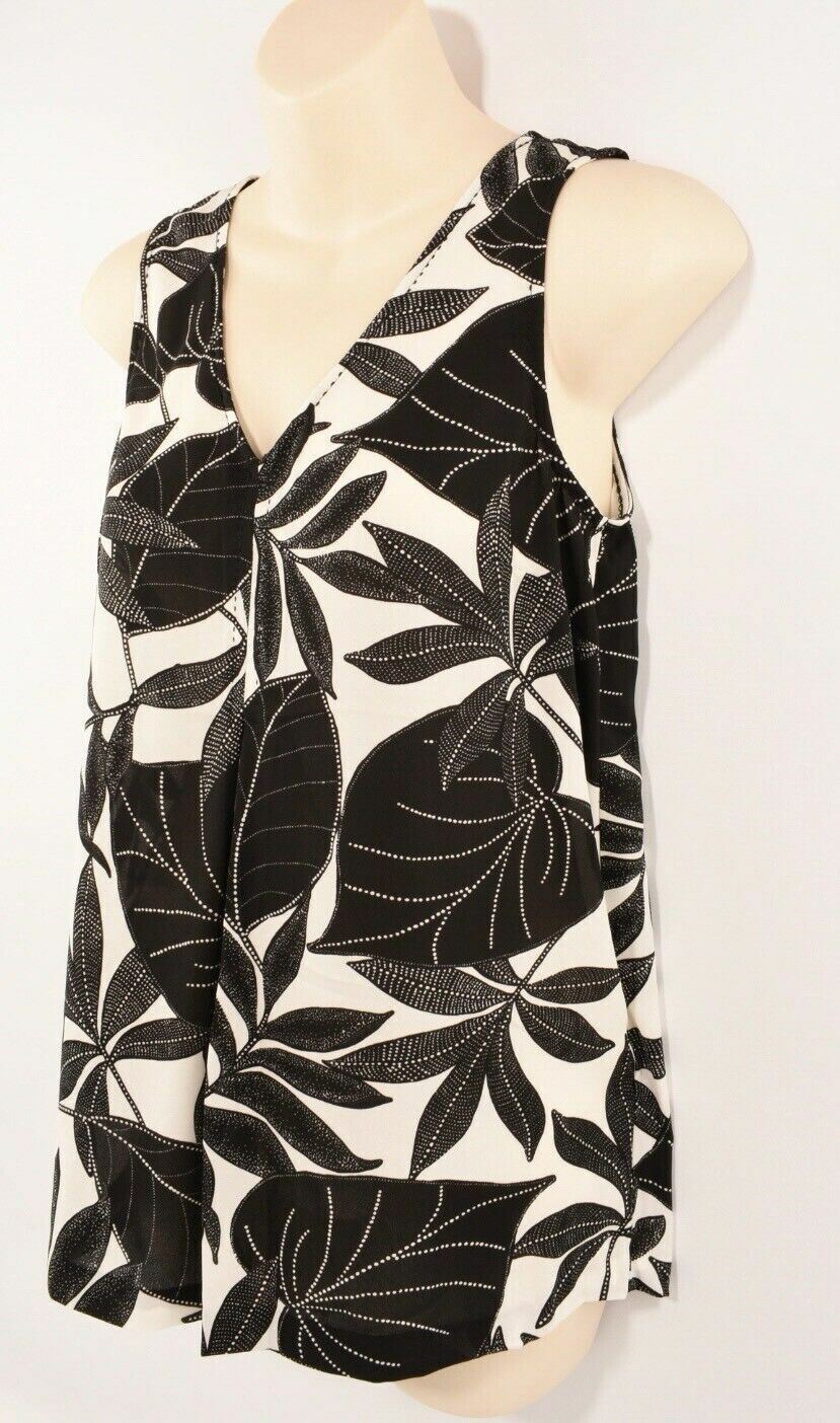 FARHI Women's Lightweight Sleeveless Floral Blouse Top, Cream/Black, size XS